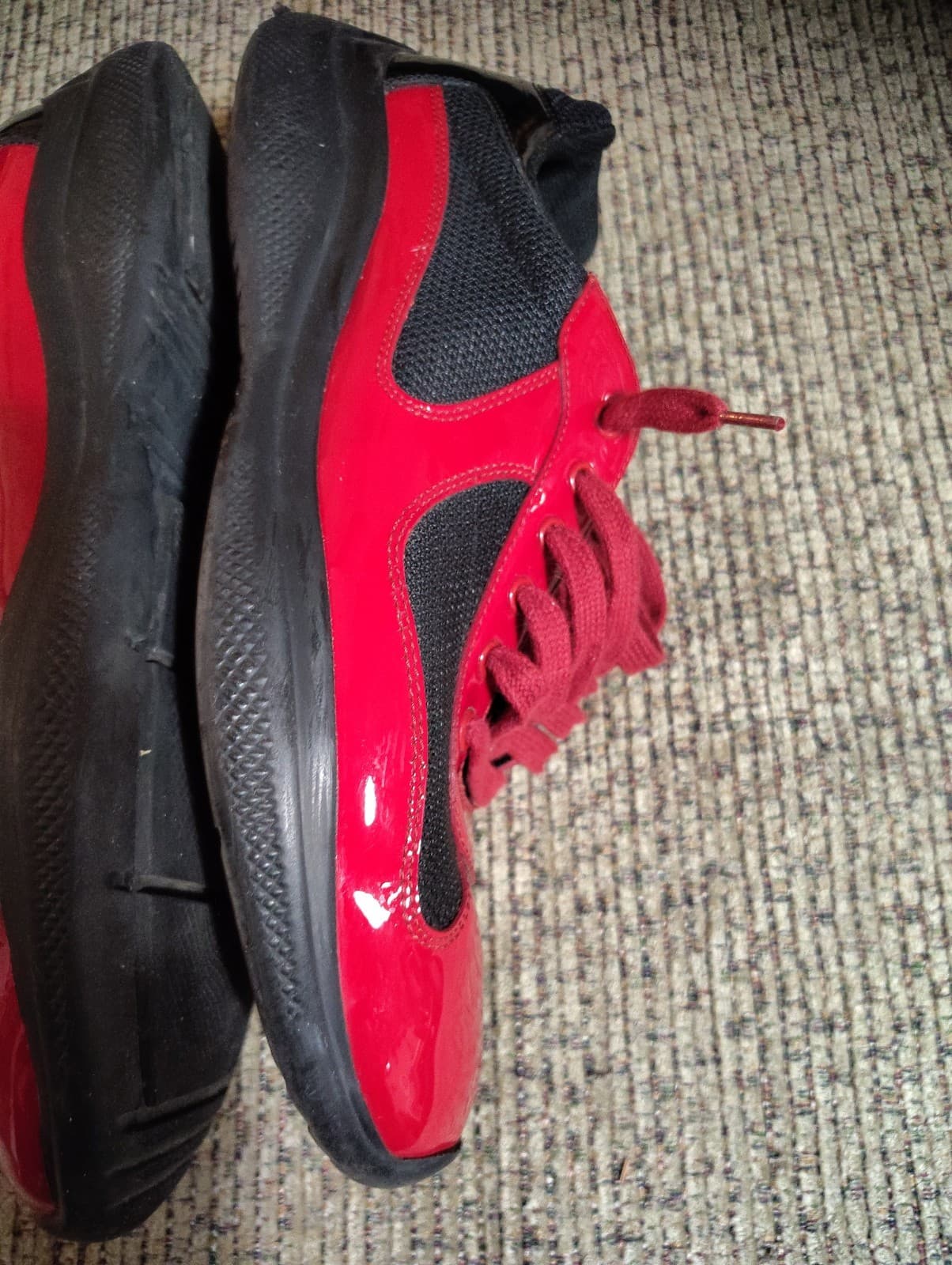 PRADA Size 11 Men's Red Black Low Top Lace Solid Pattern Athletic Sneakers W/Box - Thumbnail 7