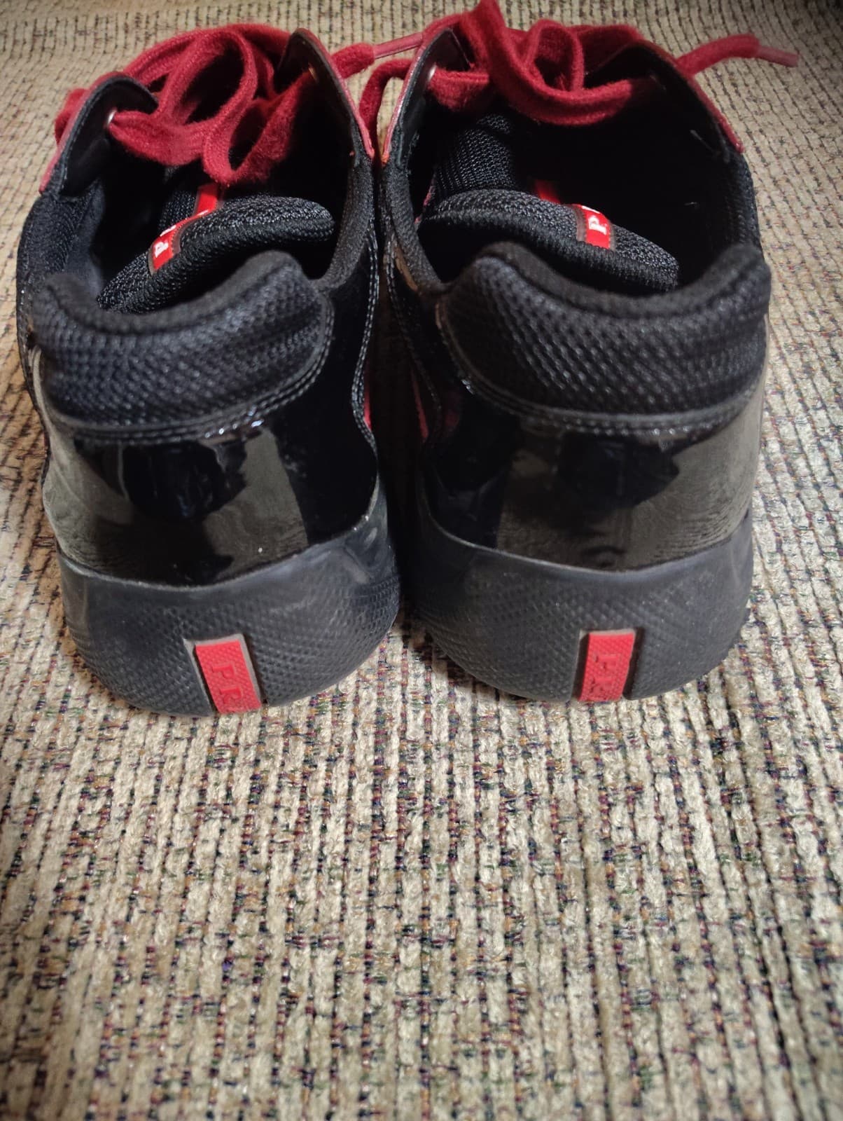 PRADA Size 11 Men's Red Black Low Top Lace Solid Pattern Athletic Sneakers W/Box - Thumbnail 11