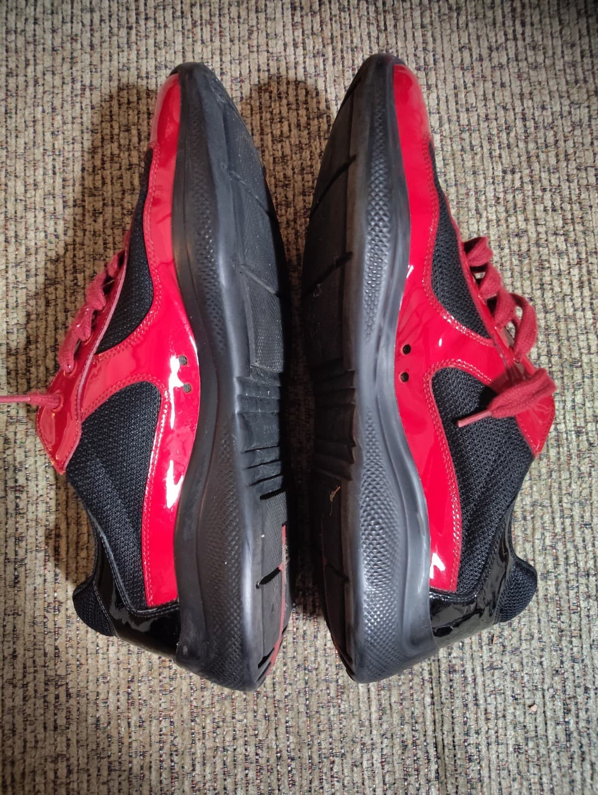 PRADA Size 11 Men's Red Black Low Top Lace Solid Pattern Athletic Sneakers W/Box - Thumbnail 8