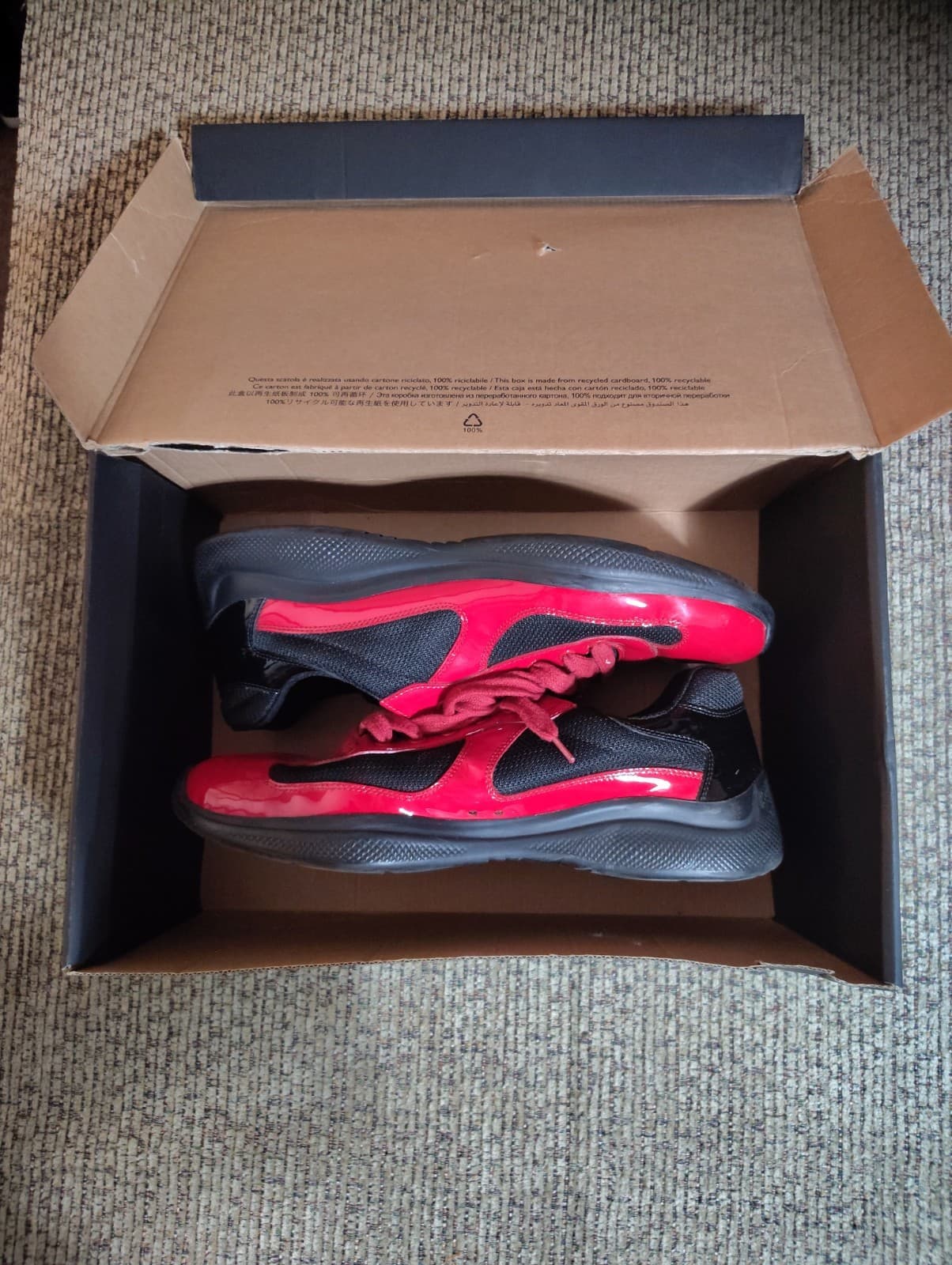 PRADA Size 11 Men's Red Black Low Top Lace Solid Pattern Athletic Sneakers W/Box - Thumbnail 21