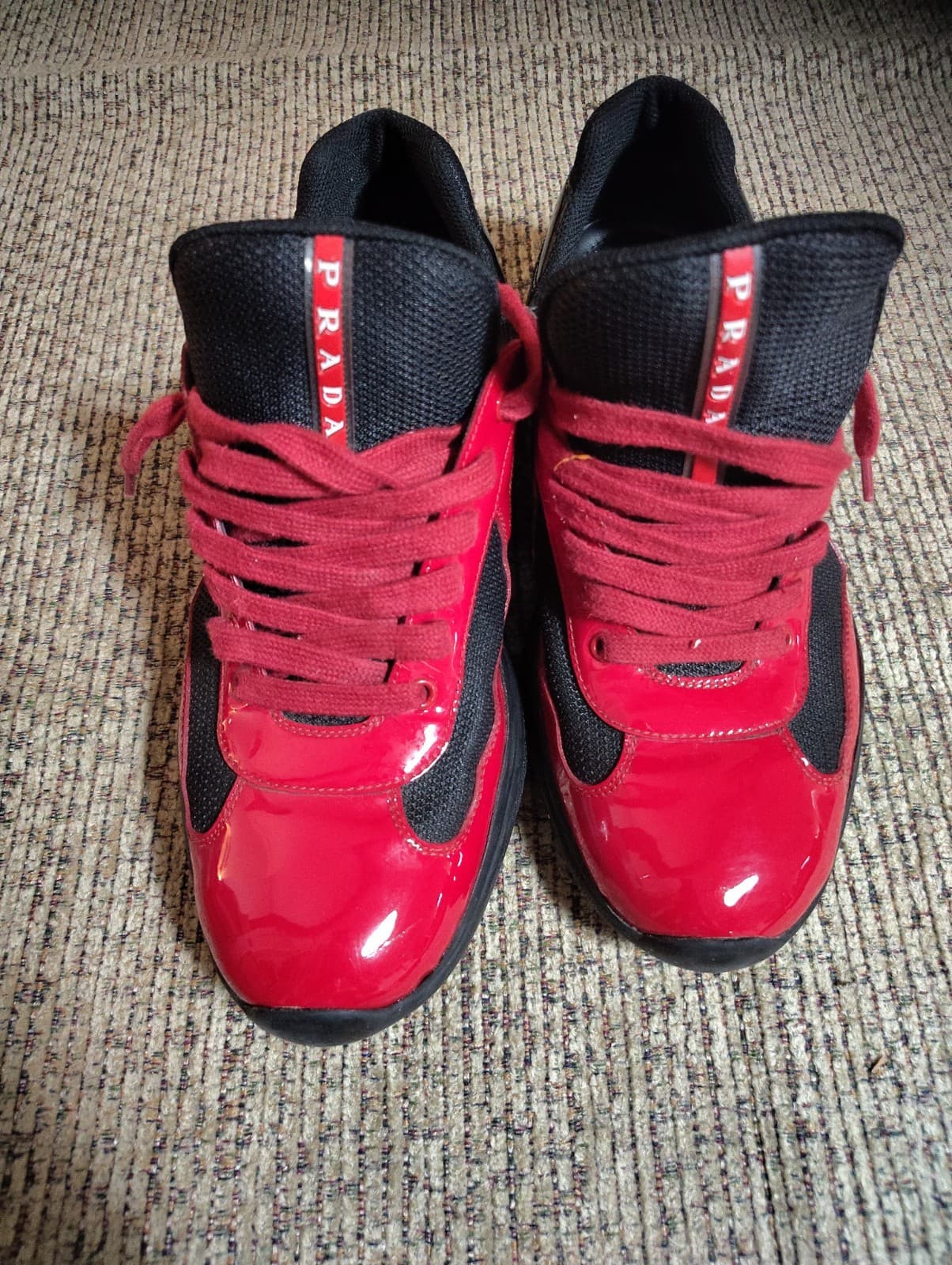 PRADA Size 11 Men's Red Black Low Top Lace Solid Pattern Athletic Sneakers W/Box