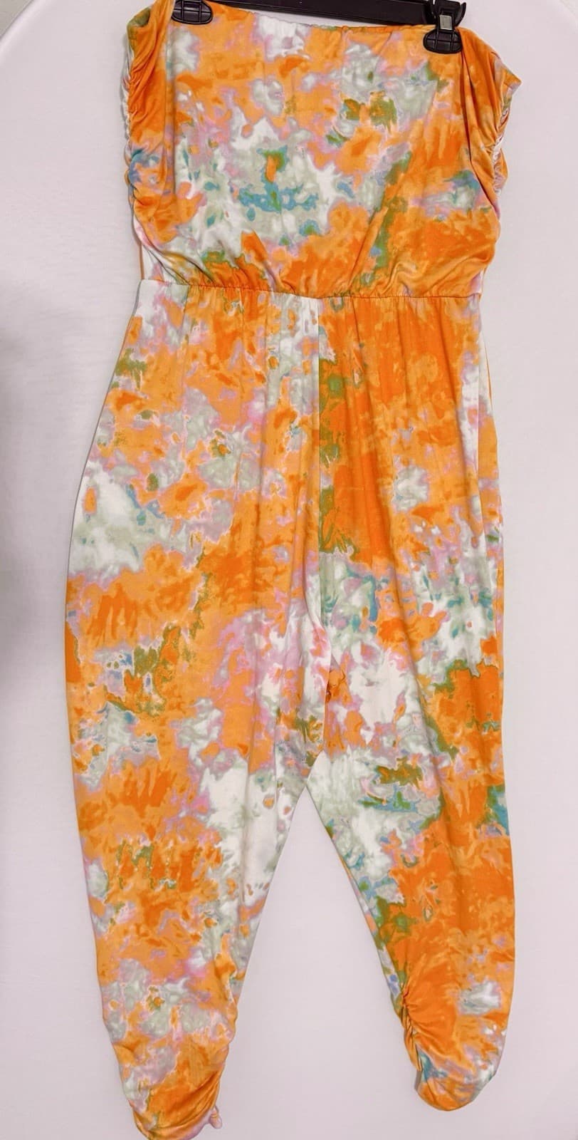 Jolie & Joy Jumpsuit XL Strapless Orange,Blue Blk Geometric Print Runched Leg - Thumbnail 2