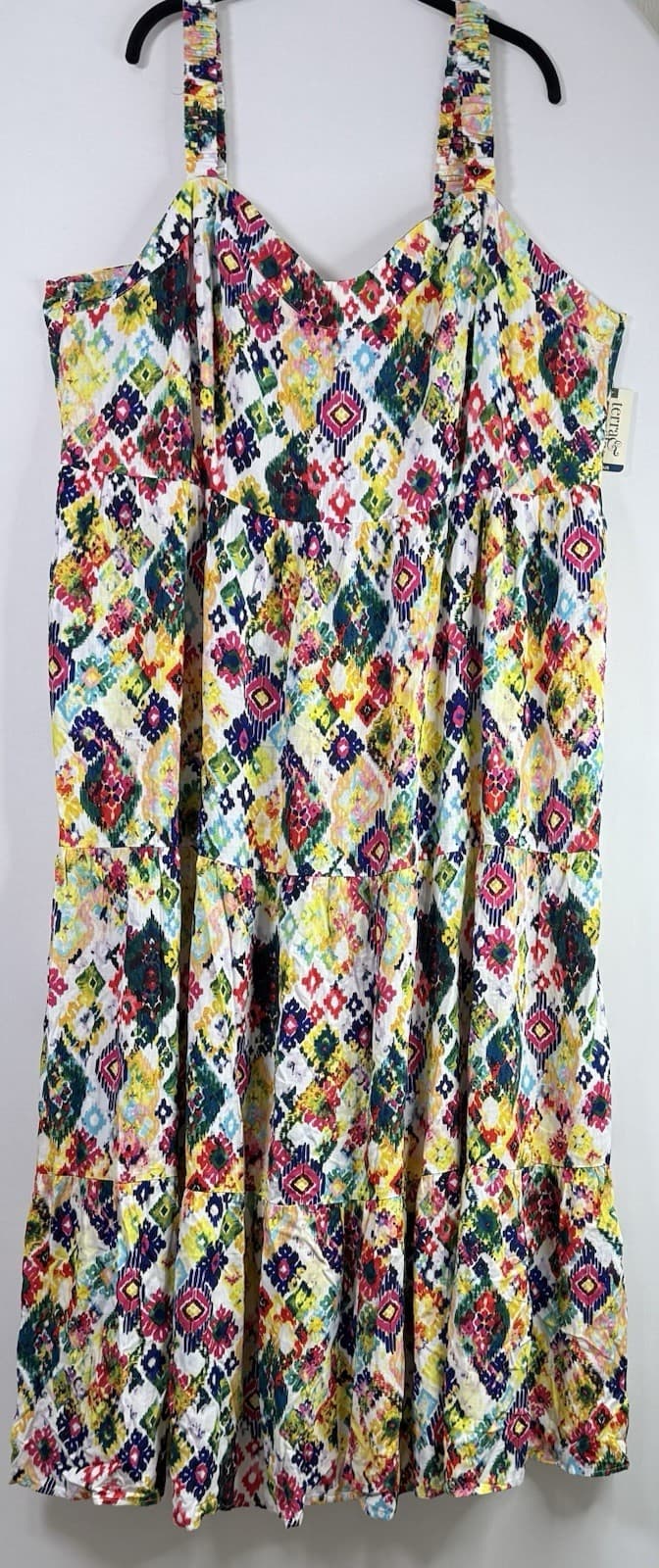 Terra & Sky Women’s 3X Colorful Tiered Maxi Dress Smock Back Sleeveless NWT $20. - Thumbnail 2