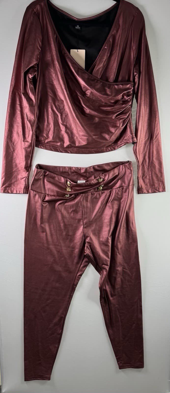 Metallic Burgundy Color Two Piece Matching Set - Thumbnail 2