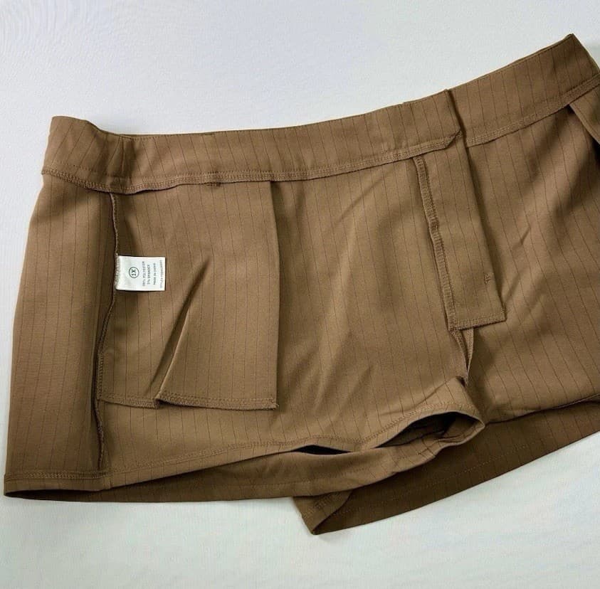 Fashion Nova Brown Pinstripe Dress Short Low Rise Tailored Pants Women - Thumbnail 7