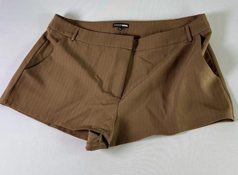 Fashion Nova Brown Pinstripe Dress Short Low Rise Tailored Pants Women - Thumbnail 5