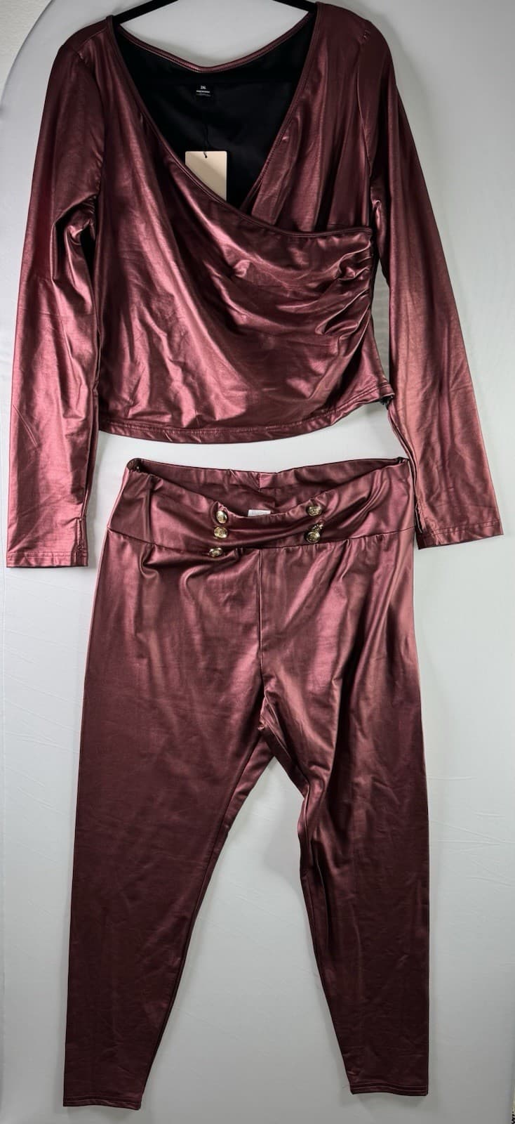 Metallic Burgundy Color Two Piece Matching Set - Thumbnail 5