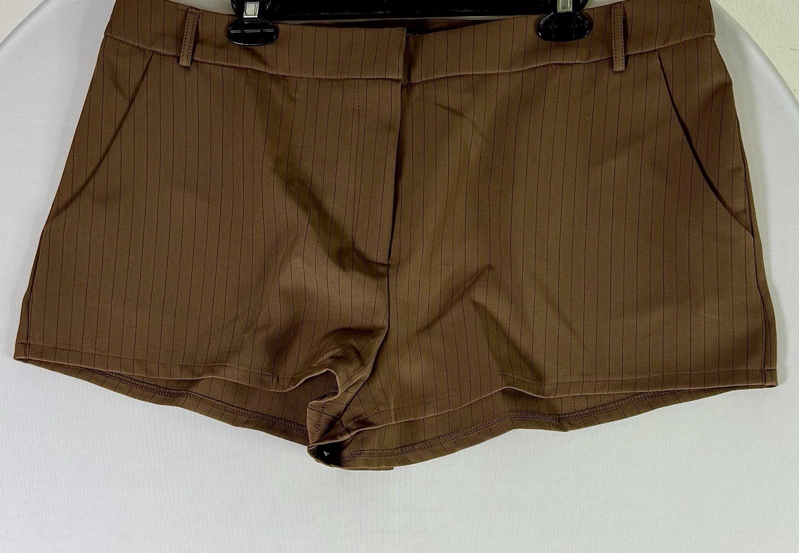 Fashion Nova Brown Pinstripe Dress Short Low Rise Tailored Pants Women - Thumbnail 2