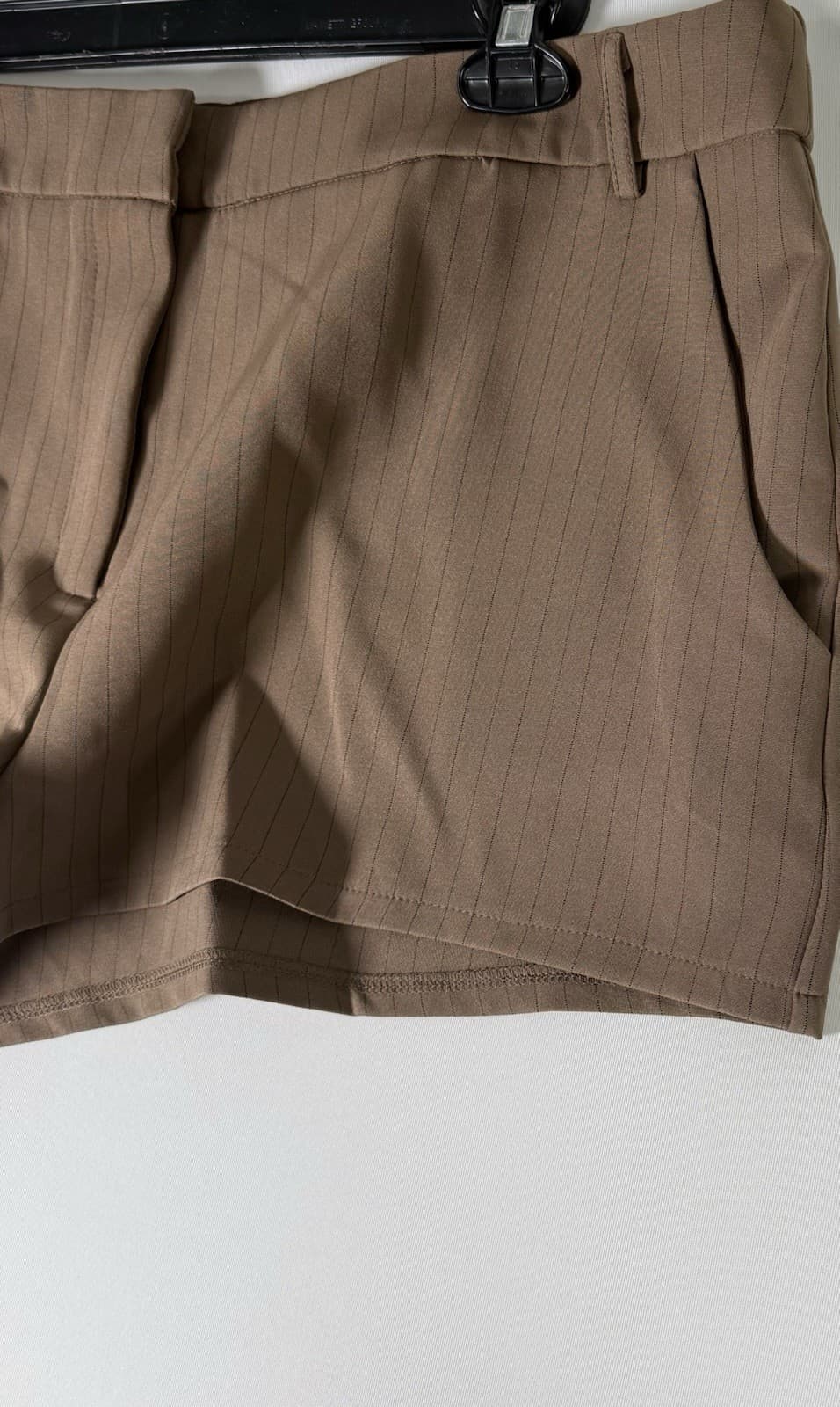 Fashion Nova Brown Pinstripe Dress Short Low Rise Tailored Pants Women - Thumbnail 4