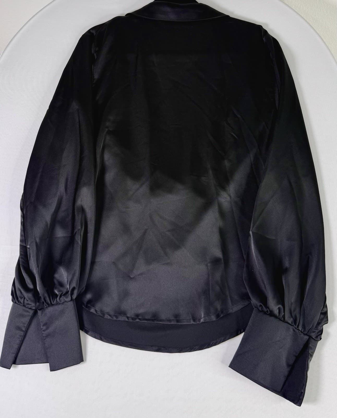 Shein SXY Black Satin Cowl Neck Blouse Long Sleeve Top - Thumbnail 2