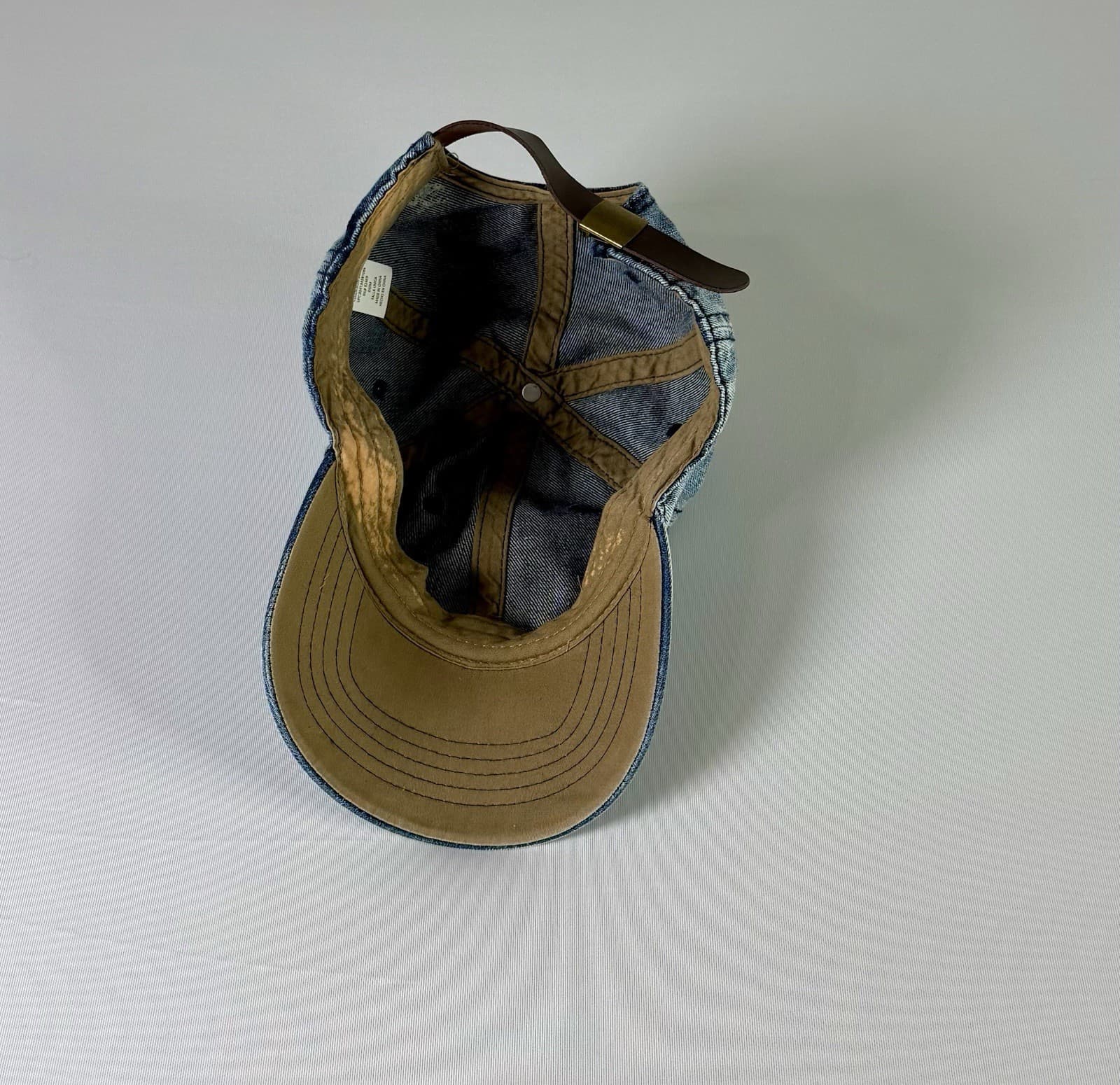Light Wash Denim Baseball Cap Hat w/ Adjustable Leather Strap - Thumbnail 5