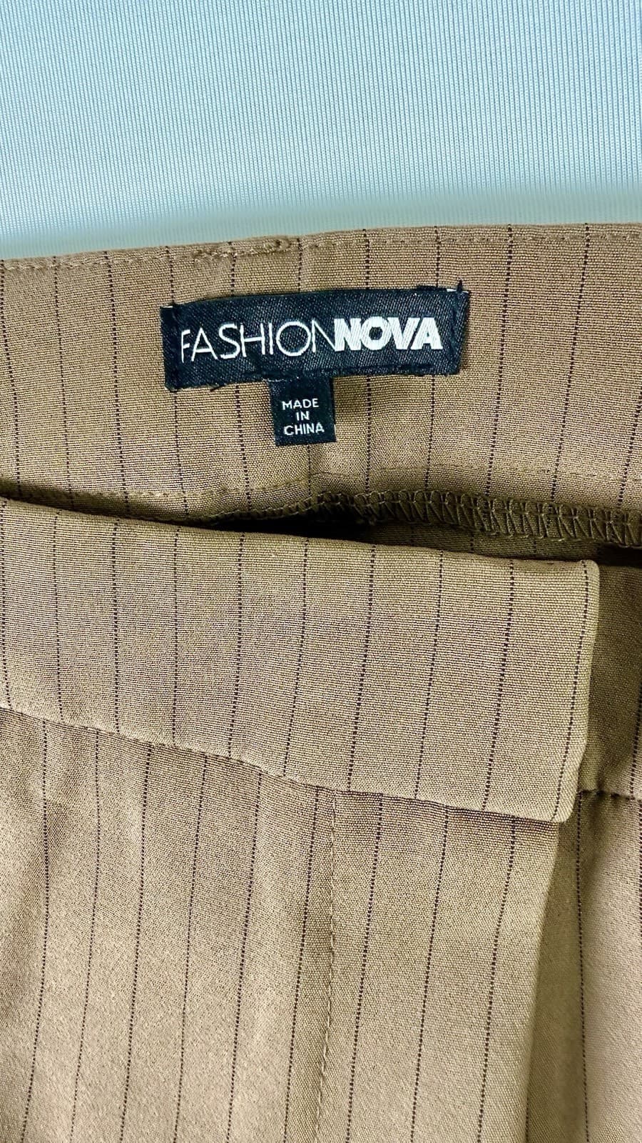 Fashion Nova Brown Pinstripe Dress Short Low Rise Tailored Pants Women - Thumbnail 3
