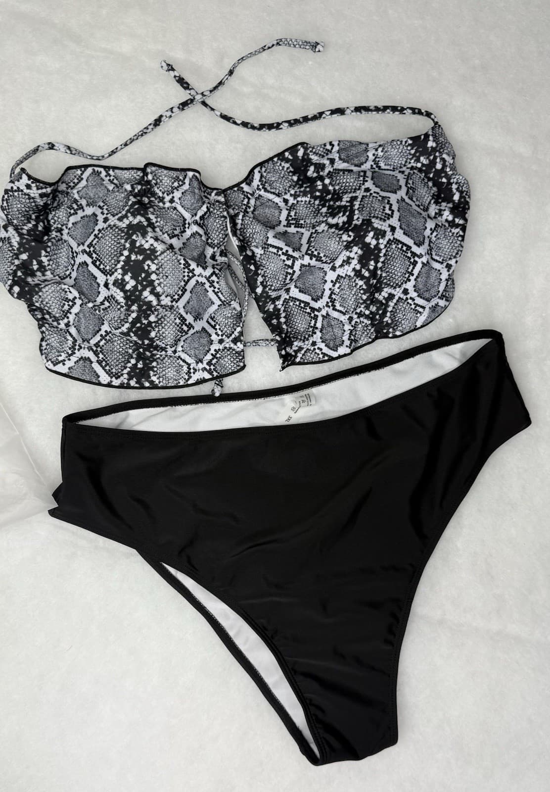 Women’s Snake Print Tankini Swimsuit Set Black High Waist Bikini Bottom Size XL - Thumbnail 5
