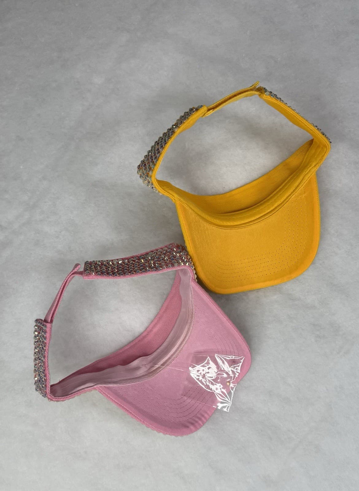 Women’s Rhinestone Bling Sun Visor Hat Pink Yellow Sparkly Adjustable - Thumbnail 3