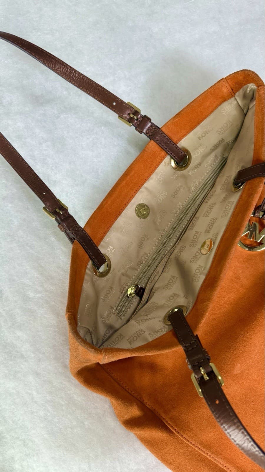 Michael Kors Orange Suede Tote Shoulder Bag - Thumbnail 10