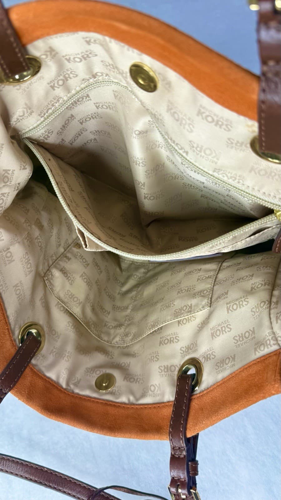 Michael Kors Orange Suede Tote Shoulder Bag - Thumbnail 5