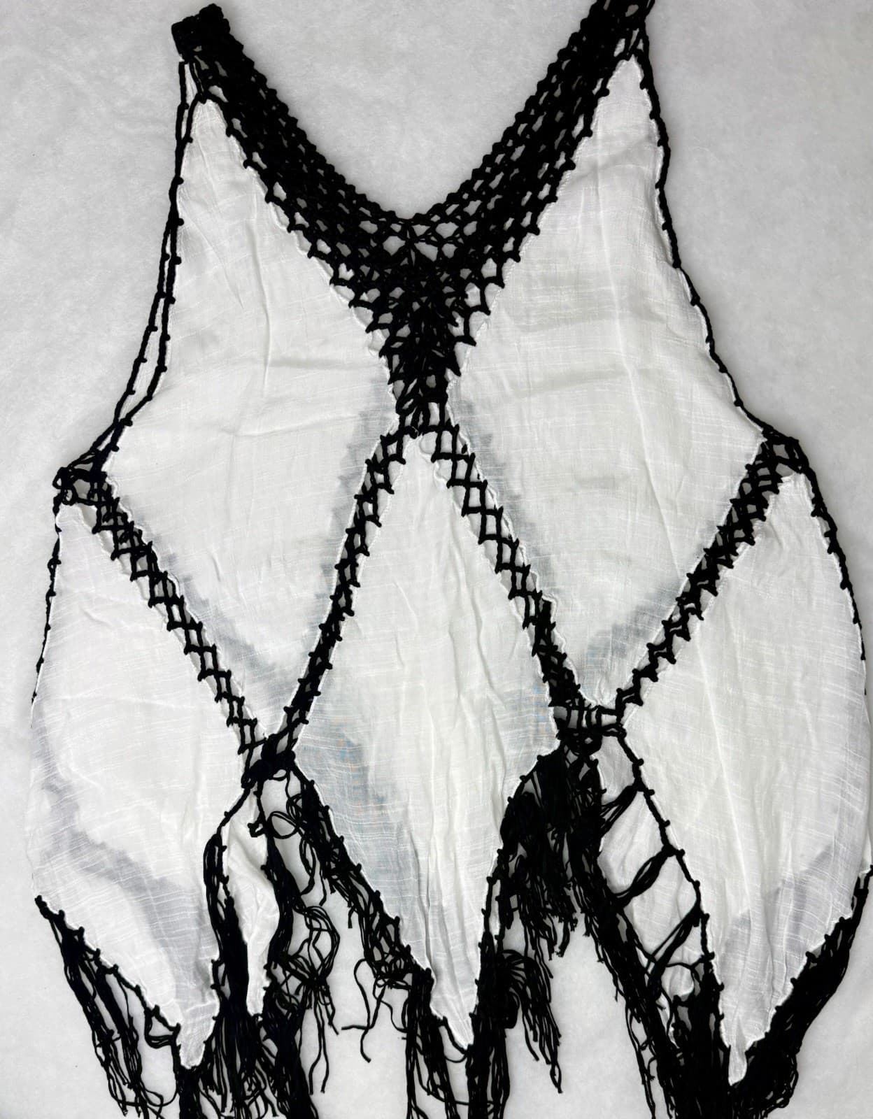 Boho Crochet Fringe Vest Cover Up White Black Open Front Festival Beach - Thumbnail 2