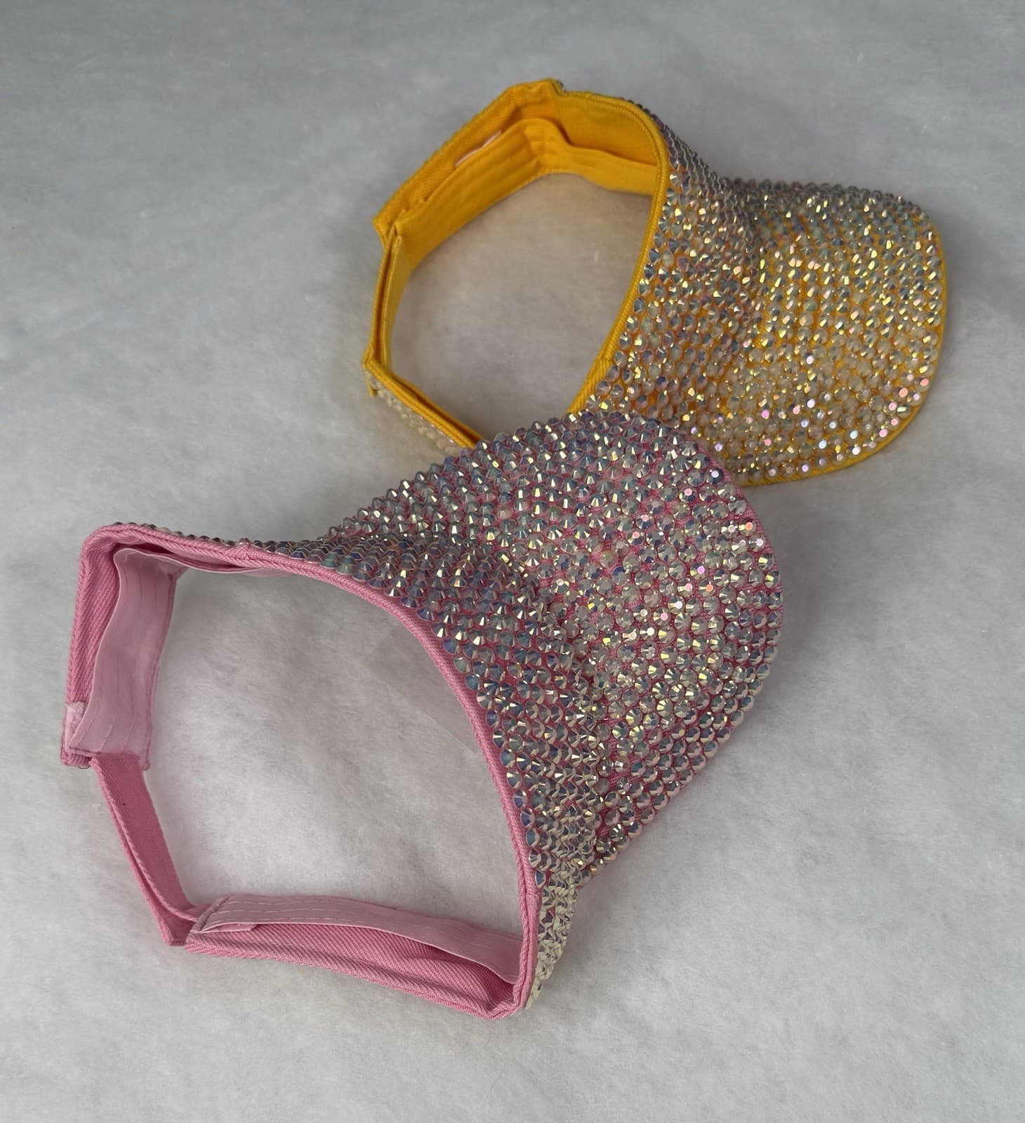 Women’s Rhinestone Bling Sun Visor Hat Pink Yellow Sparkly Adjustable - Thumbnail 2