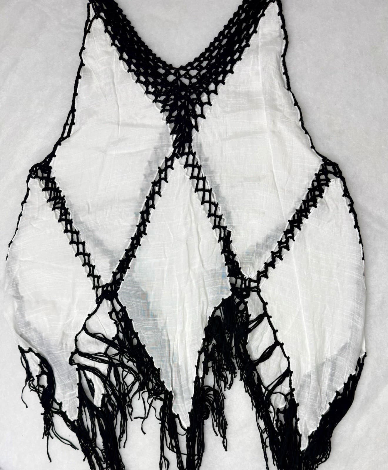 Boho Crochet Fringe Vest Cover Up White Black Open Front Festival Beach - Thumbnail 3