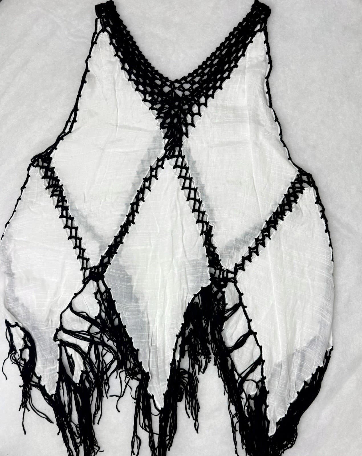 Boho Crochet Fringe Vest Cover Up White Black Open Front Festival Beach - Thumbnail 4