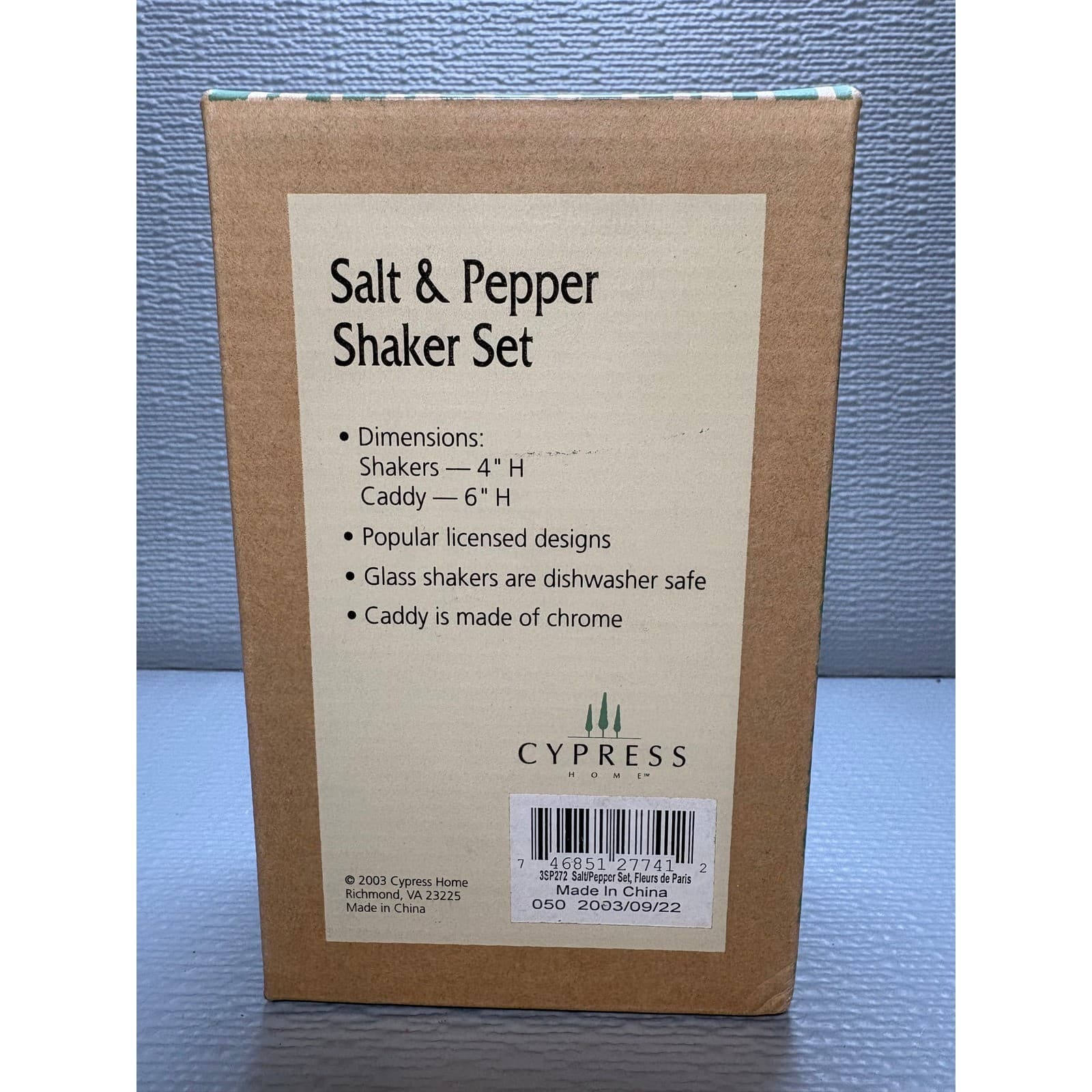 Vintage Cypress Home Fleurs de Paris Salt and Pepper Shaker Set w Caddy NOS 2003 - Thumbnail 2