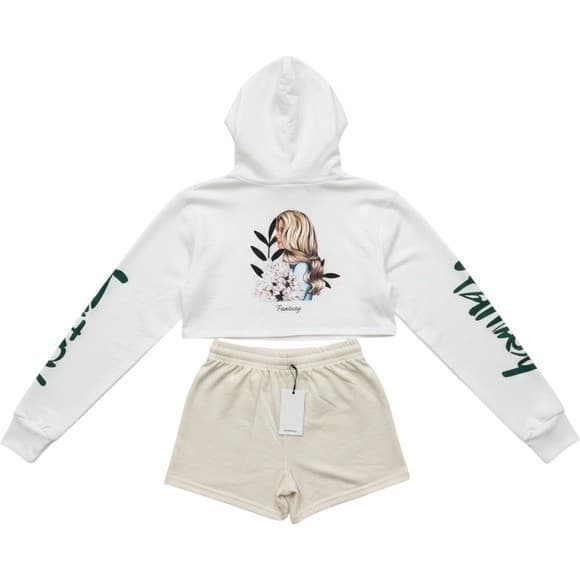 Fantasy Moda y Estilo 2 Piece Set Cropped Hoodie and Shorts - Thumbnail 2