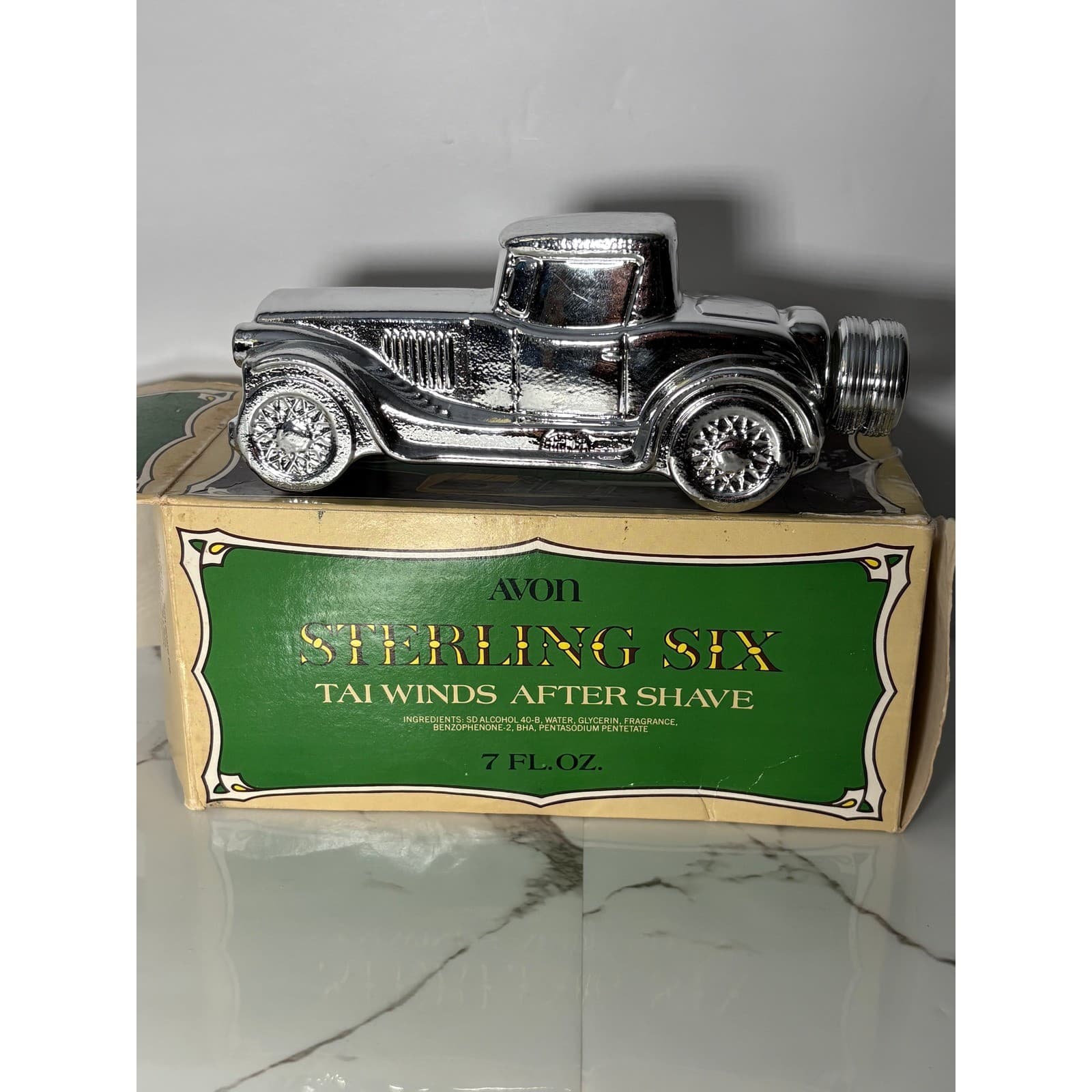Vintage 1978 Avon Sterling Six Tai Winds After Shave Silver Car Decanter w/ Box - Thumbnail 2