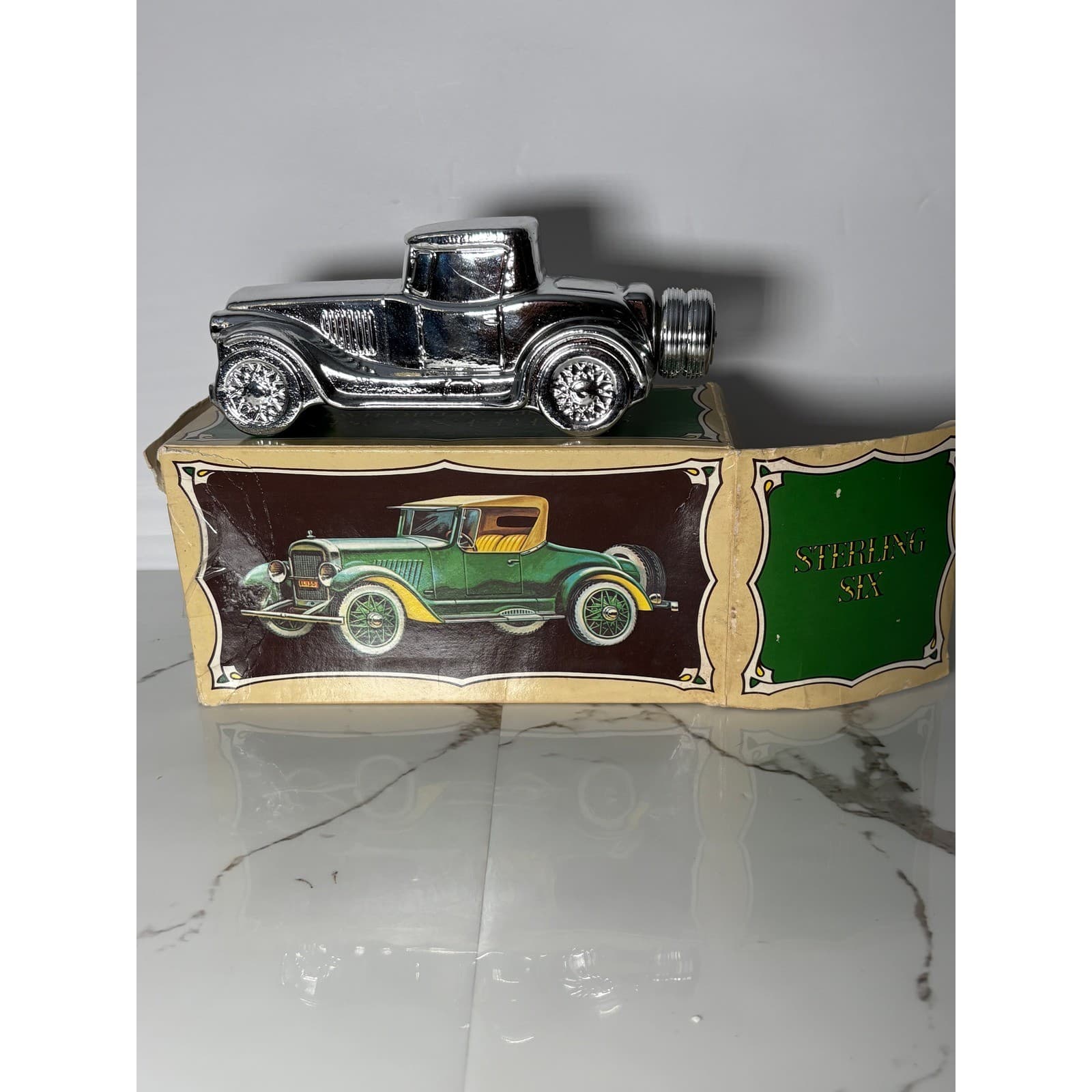 Vintage 1978 Avon Sterling Six Tai Winds After Shave Silver Car Decanter w/ Box - Thumbnail 3