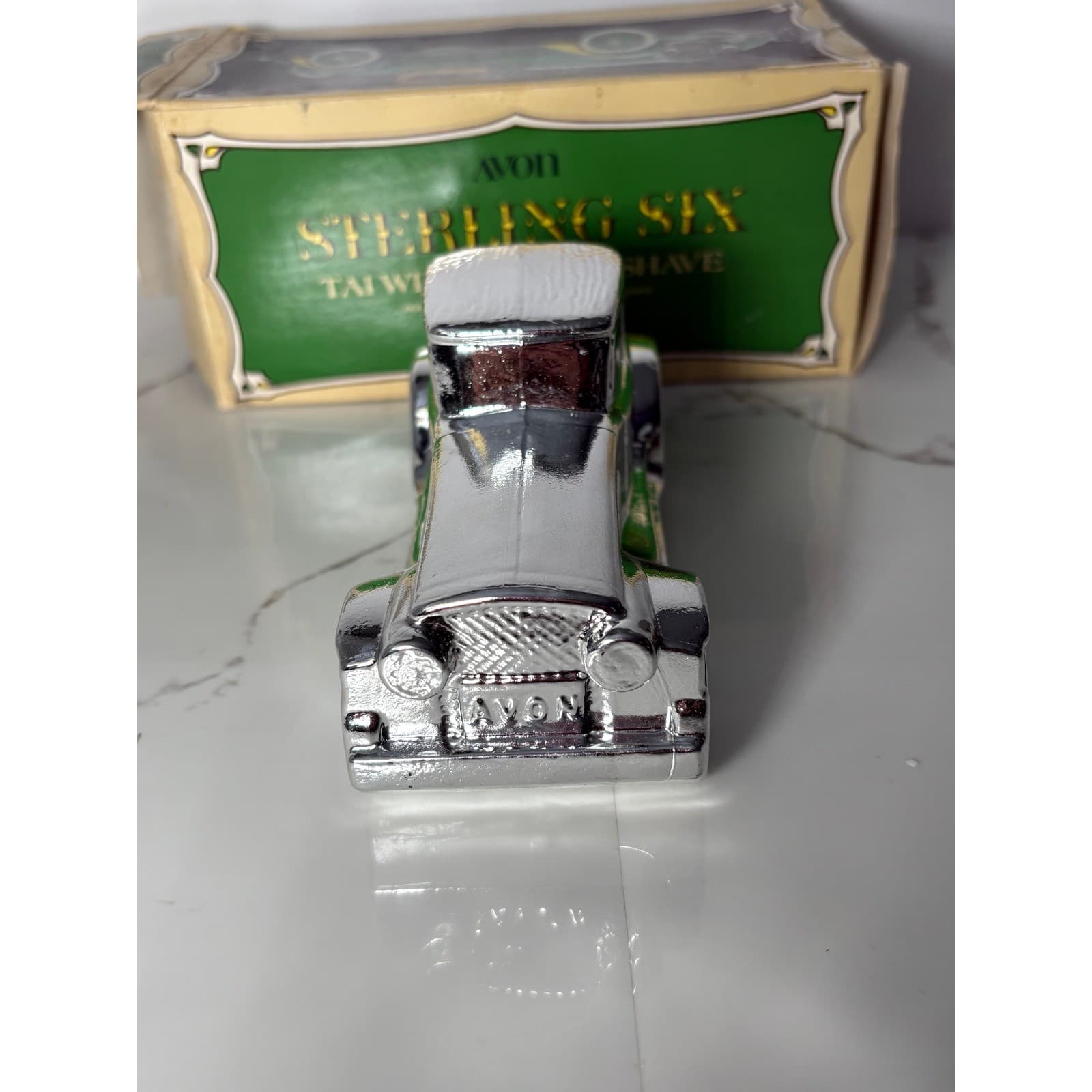 Vintage 1978 Avon Sterling Six Tai Winds After Shave Silver Car Decanter w/ Box - Thumbnail 6