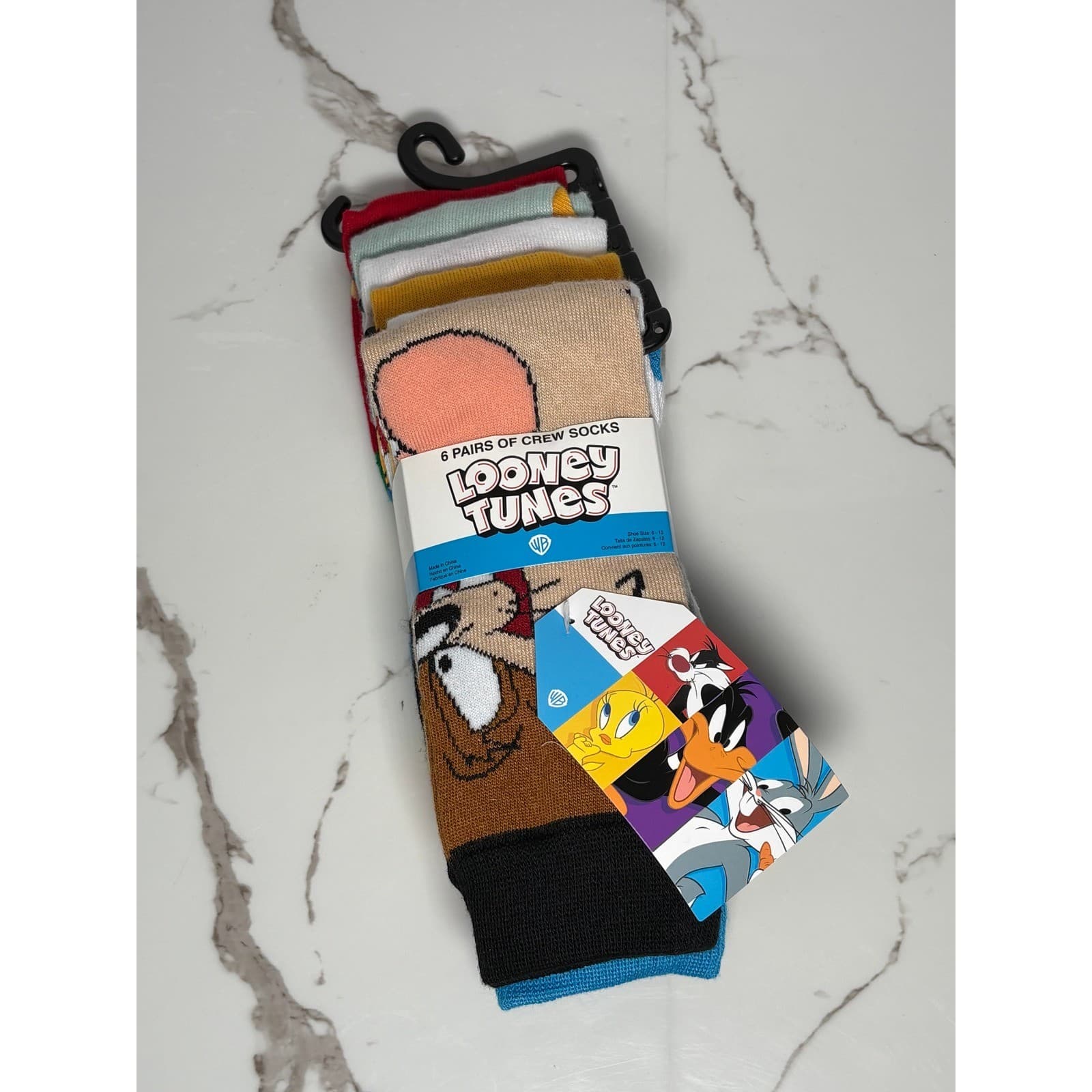 Looney Tunes Mens Crew Socks 6 Pairs Bugs Bunny Daffy Duck Taz Multi Color New - Thumbnail 6