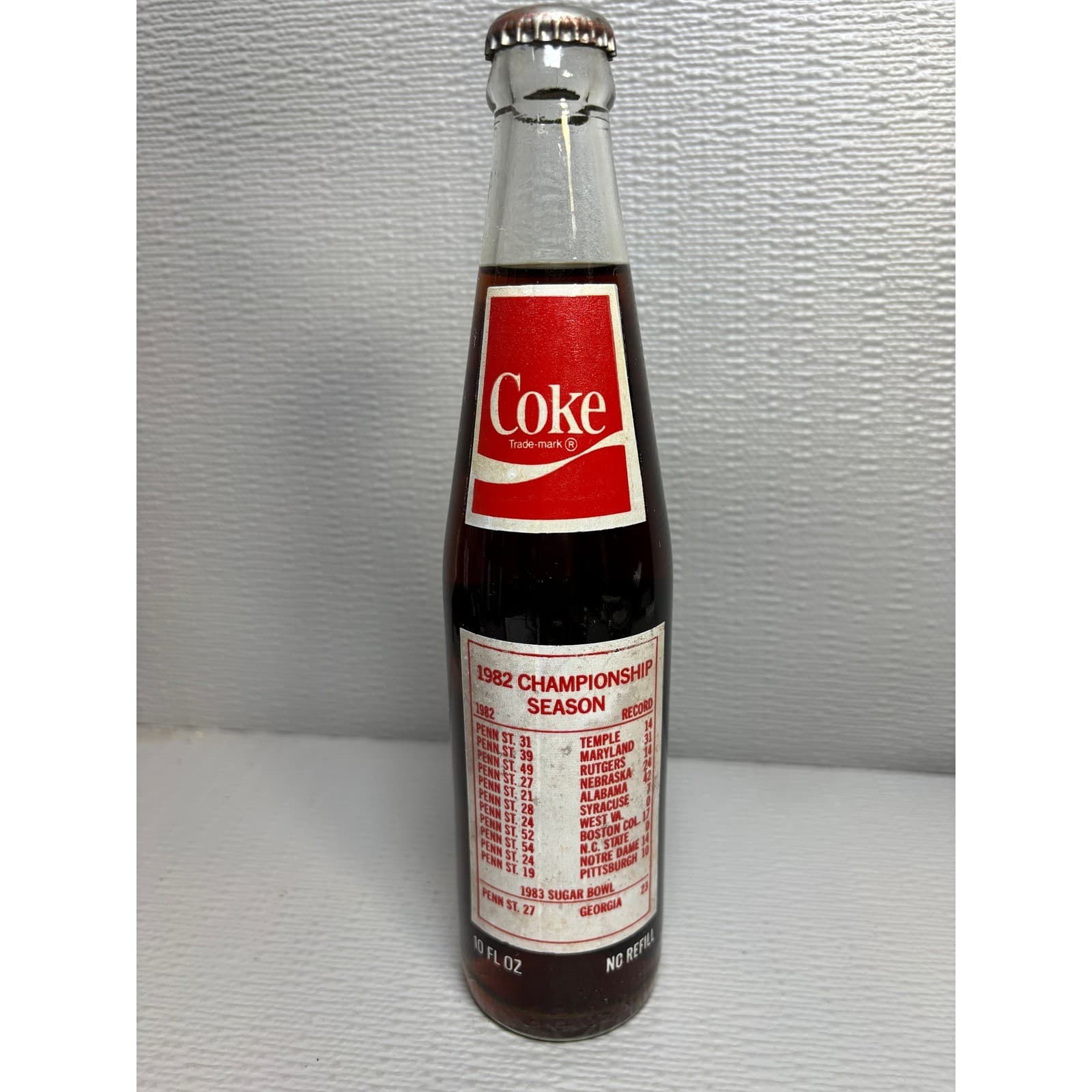 Vintage Penn State 1982 National Championship Coca-Cola 10oz Sealed Glass Bottle - Thumbnail 3