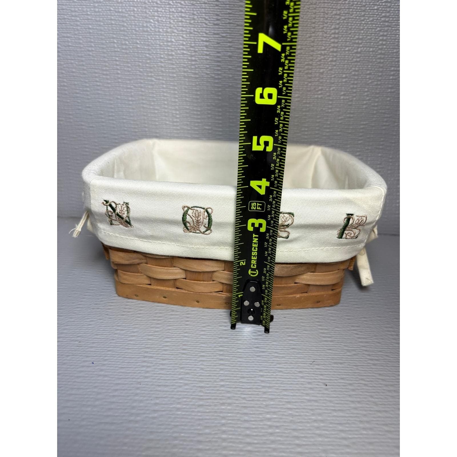 Vintage Longaberger Noel wicker Basket with Embroidered Fabric Liner Brown - Thumbnail 8