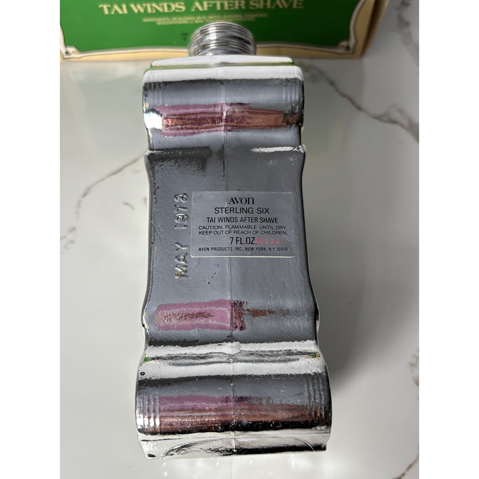 Vintage 1978 Avon Sterling Six Tai Winds After Shave Silver Car Decanter w/ Box - Thumbnail 7
