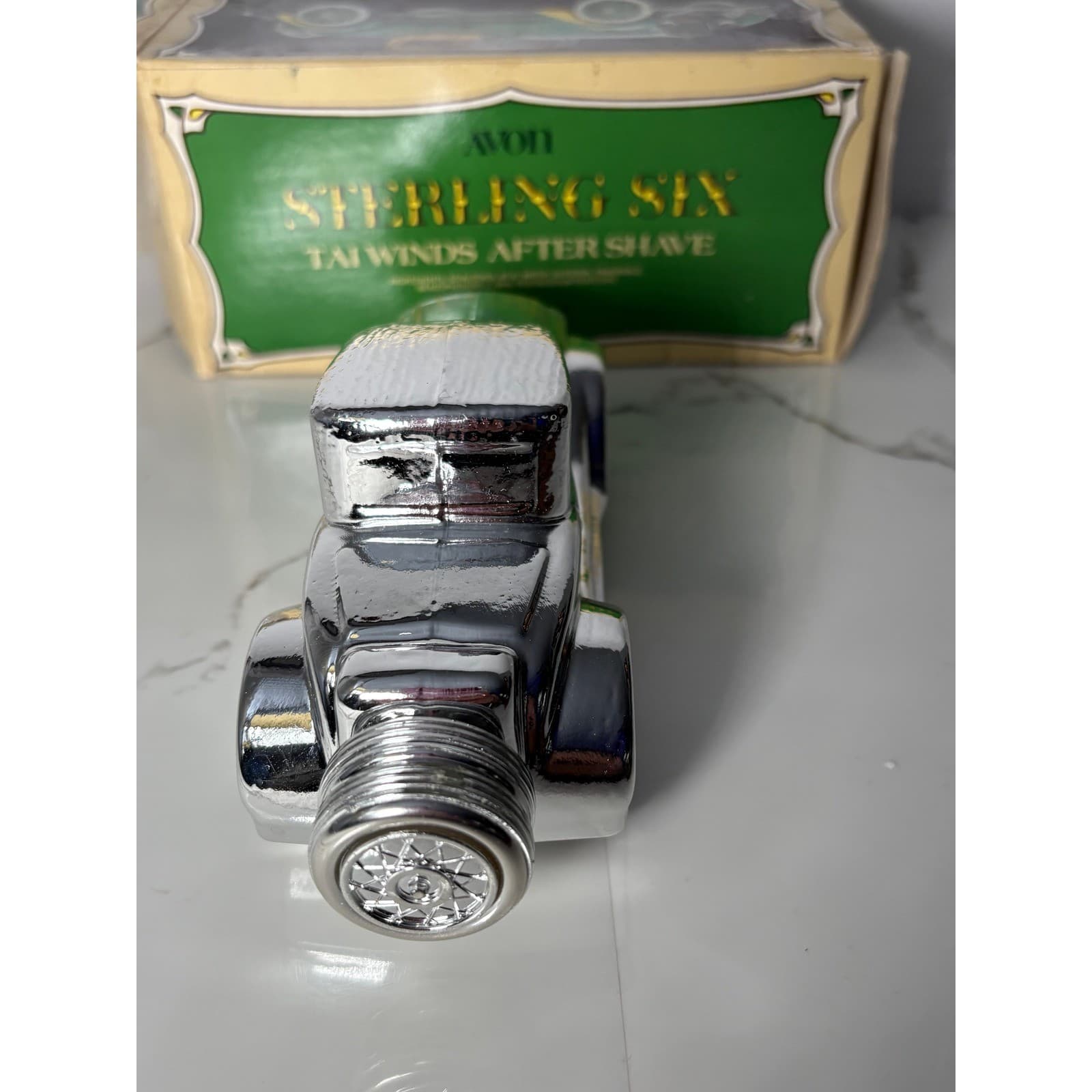 Vintage 1978 Avon Sterling Six Tai Winds After Shave Silver Car Decanter w/ Box - Thumbnail 4