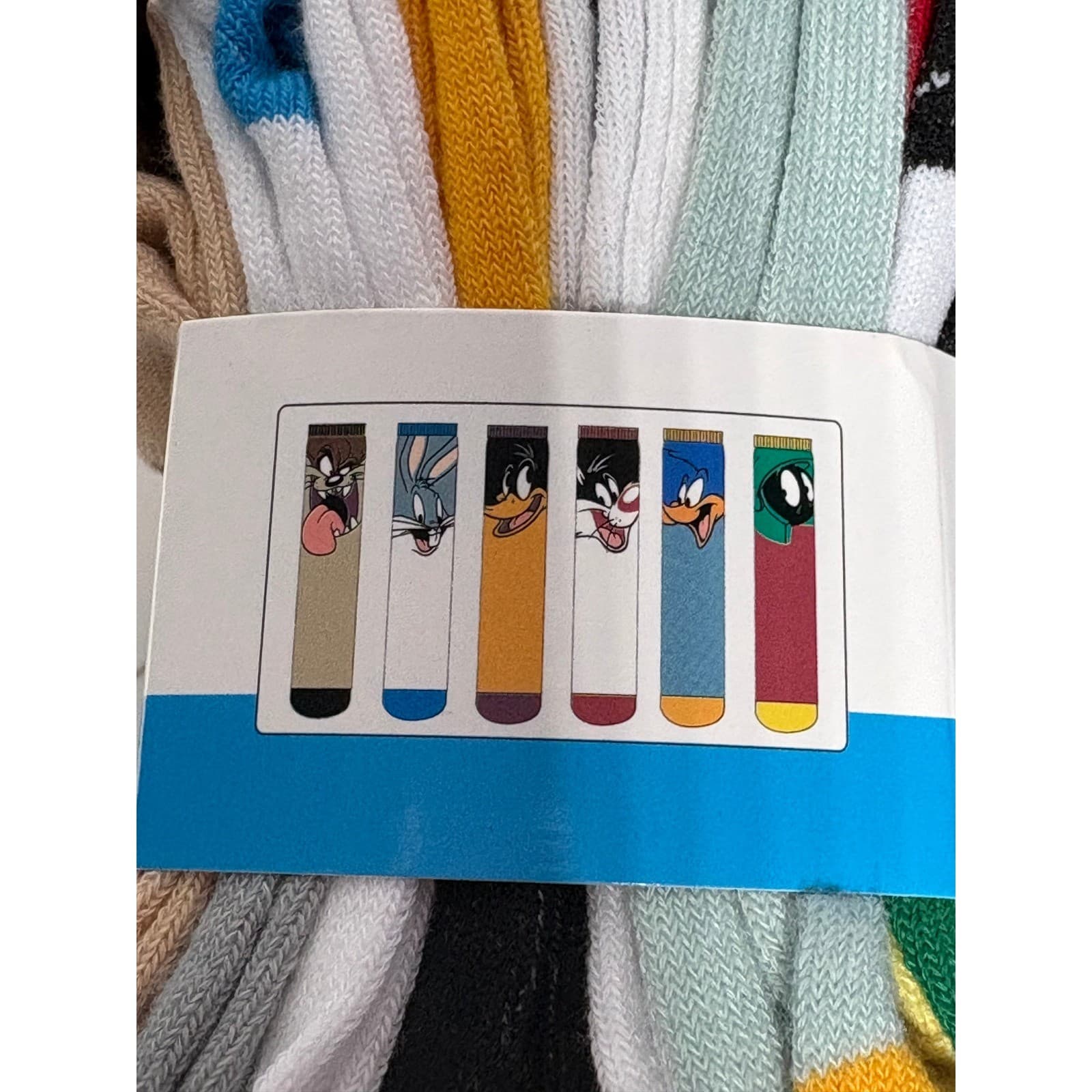 Looney Tunes Mens Crew Socks 6 Pairs Bugs Bunny Daffy Duck Taz Multi Color New - Thumbnail 2