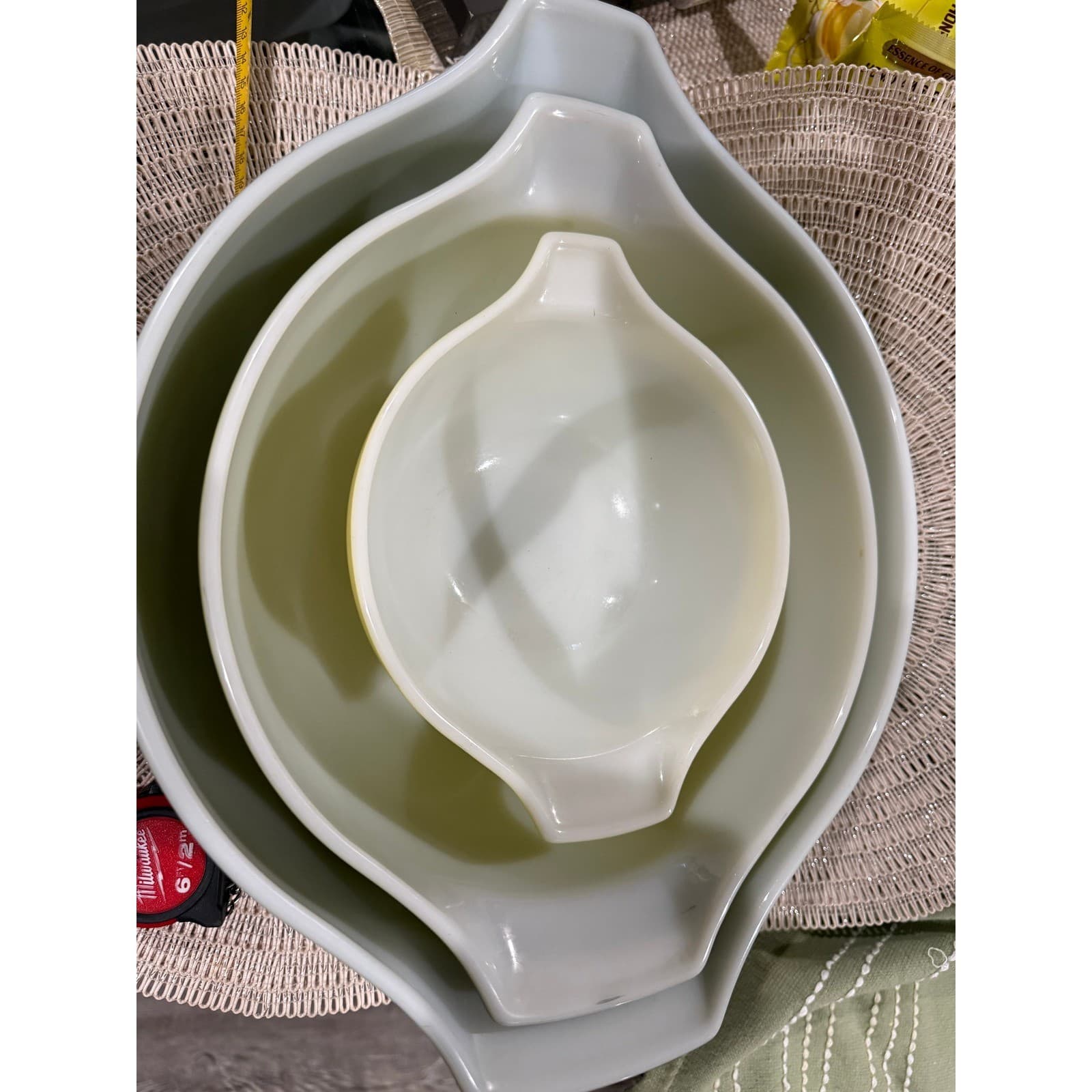 Vintage Pyrex Verde Cinderella Mixing Bowl Set Green Yellow 444 443 441 Retro - Thumbnail 4