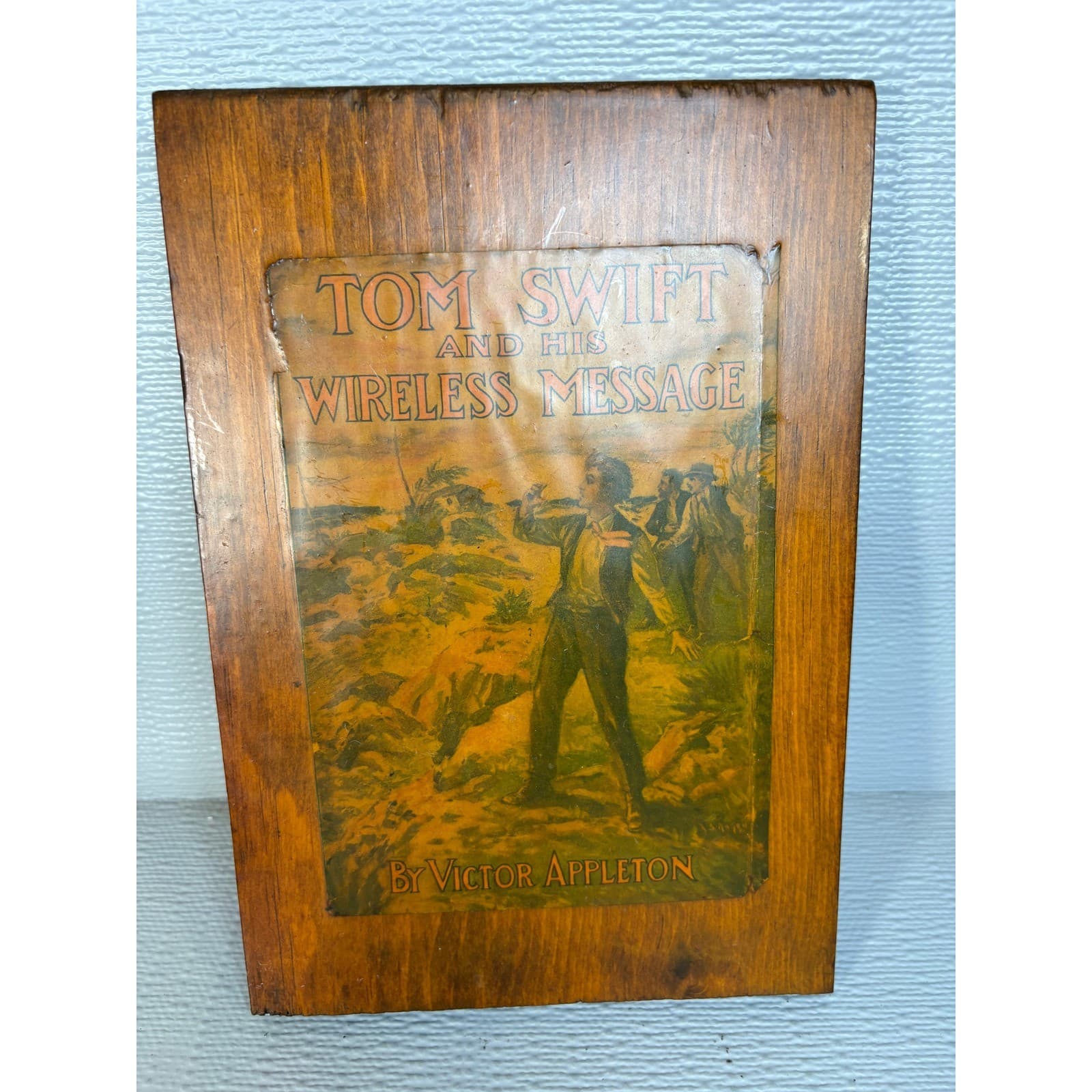 Vintage Tom Swift and His Wireless Message Wood Wall Plaque Victor Appleton Art - Thumbnail 2