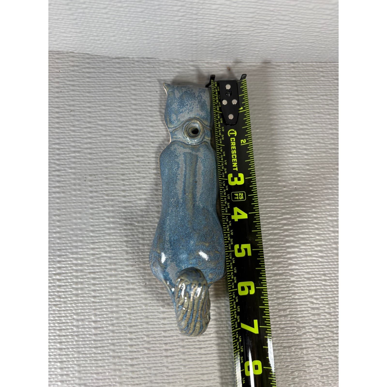 Studio Pottery Blue Glazed Ceramic Cat Wall Hook Key Hanger Handcrafted 7 inch - Thumbnail 3