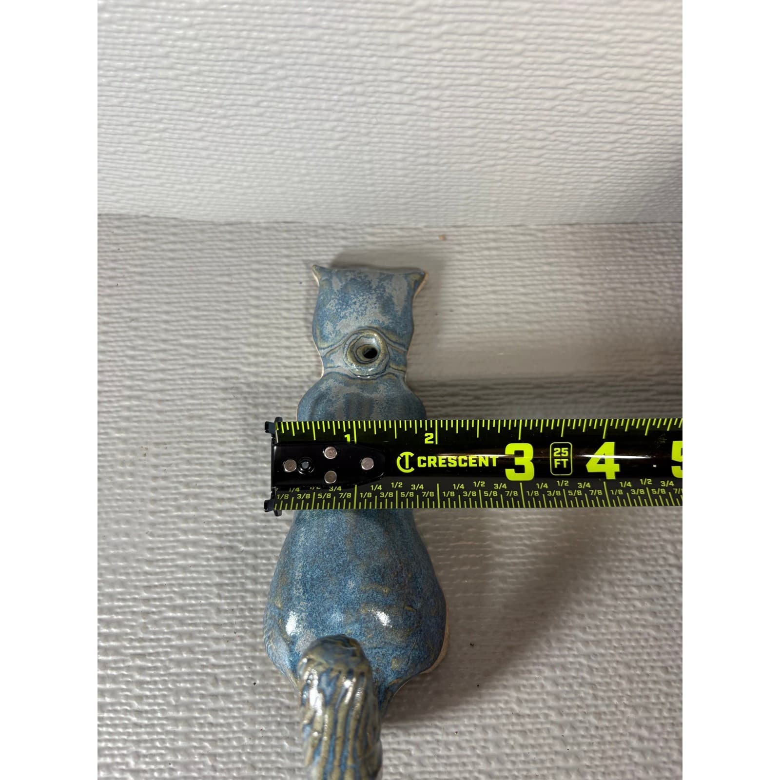 Studio Pottery Blue Glazed Ceramic Cat Wall Hook Key Hanger Handcrafted 7 inch - Thumbnail 4