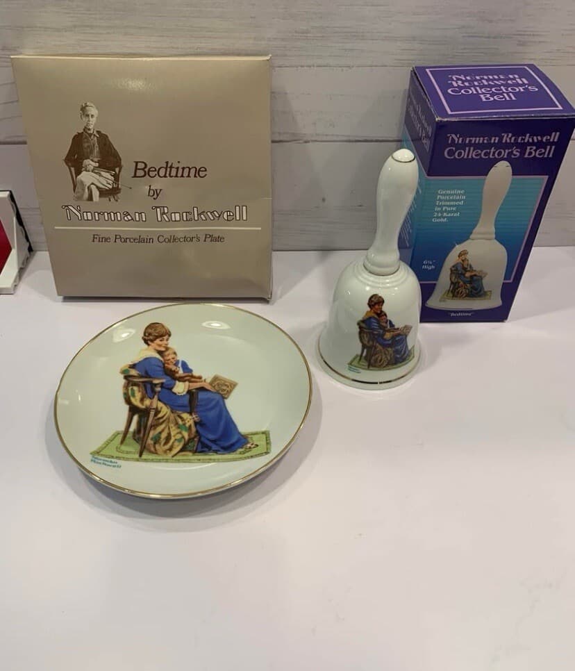 Vintage Norman Rockwell Plate & Bell Bundle “Bedtime” Museum Collections 1984 - Thumbnail 2