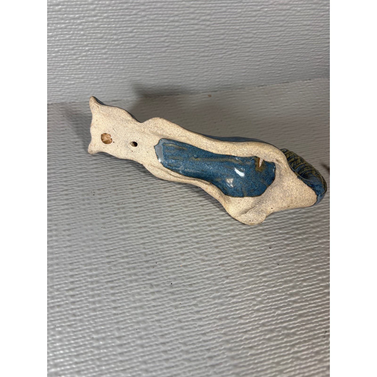 Studio Pottery Blue Glazed Ceramic Cat Wall Hook Key Hanger Handcrafted 7 inch - Thumbnail 2