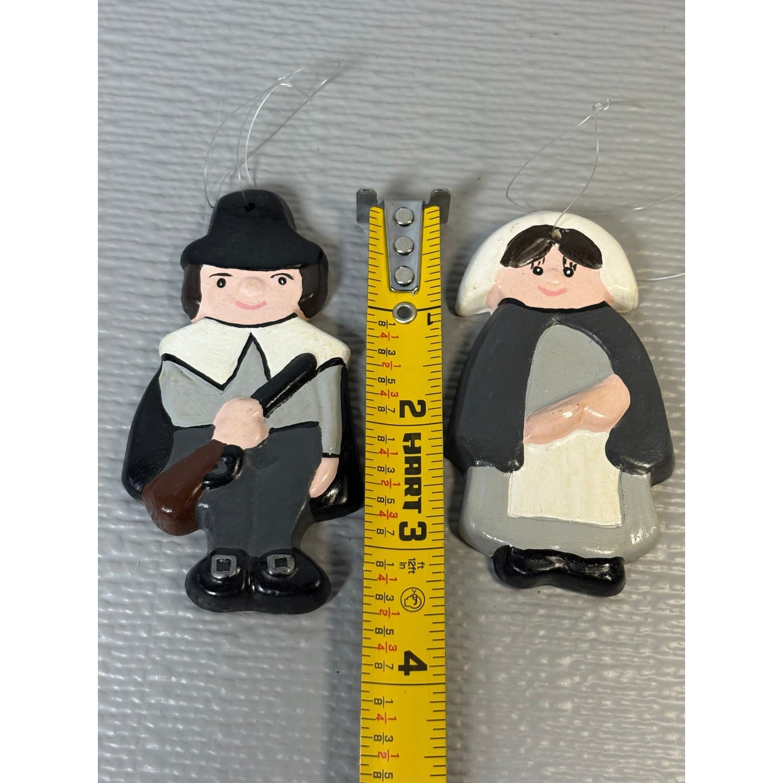 Vintage Style Ceramic Pilgrim Thanksgiving Ornaments Set of 2 Hand Painted 3.5" - Thumbnail 3