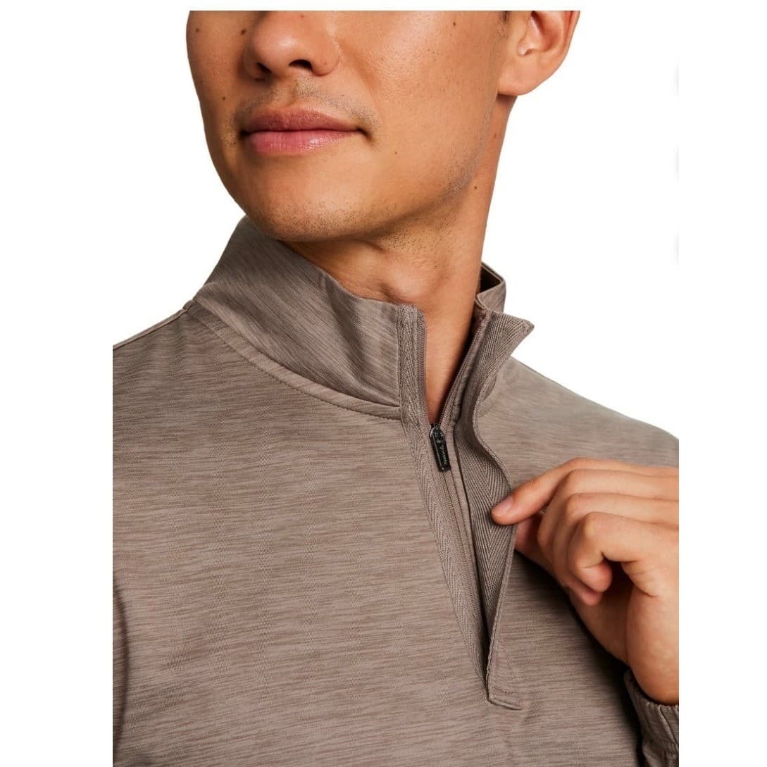 Reebok Mens Quarter Zip Pullover Taupe Heather Athletic Sweatshirt Mock Neck - Thumbnail 3