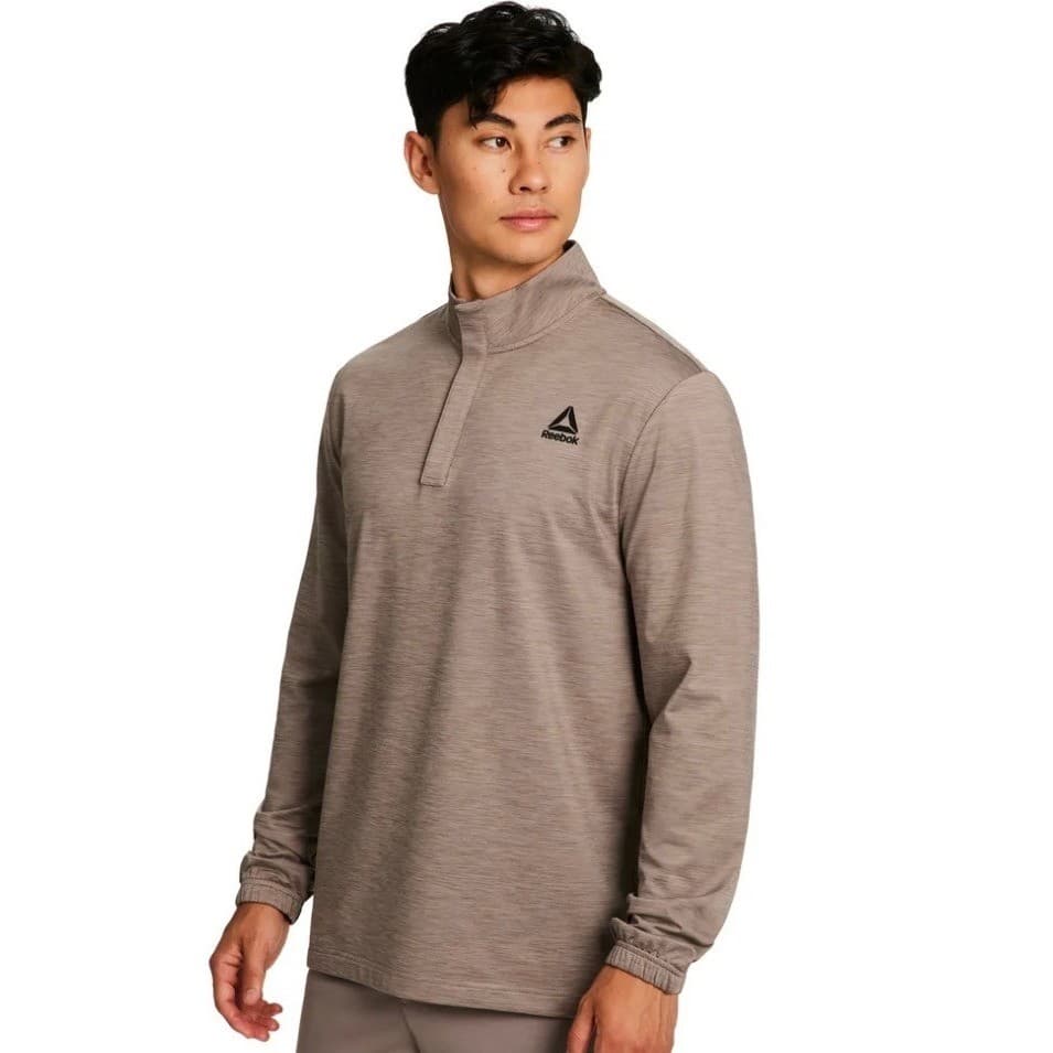 Reebok Mens Quarter Zip Pullover Taupe Heather Athletic Sweatshirt Mock Neck - Thumbnail 4