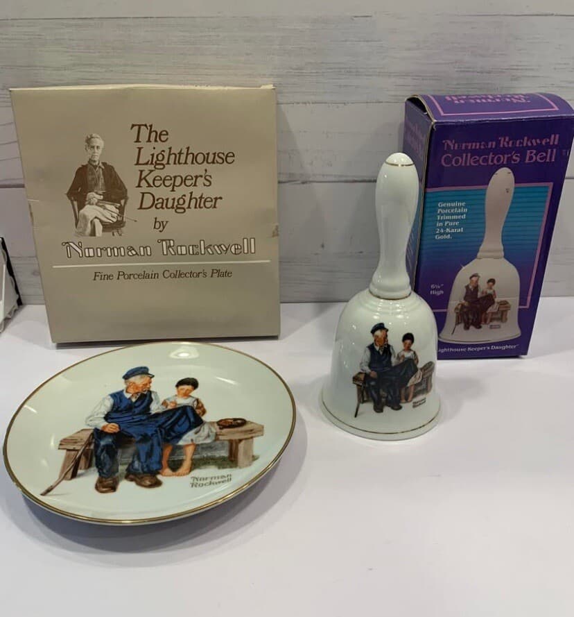 Vintage Norman Rockwell Plate & Bell Bundle The Lighthouse Keeper's Daughter - Thumbnail 2