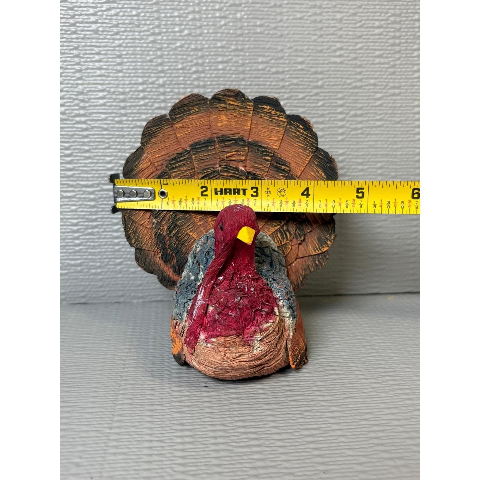 Molded Paper Turkey Figurine Thanksgiving Fall Decor Rustic Folk Art 5 inch - Thumbnail 5