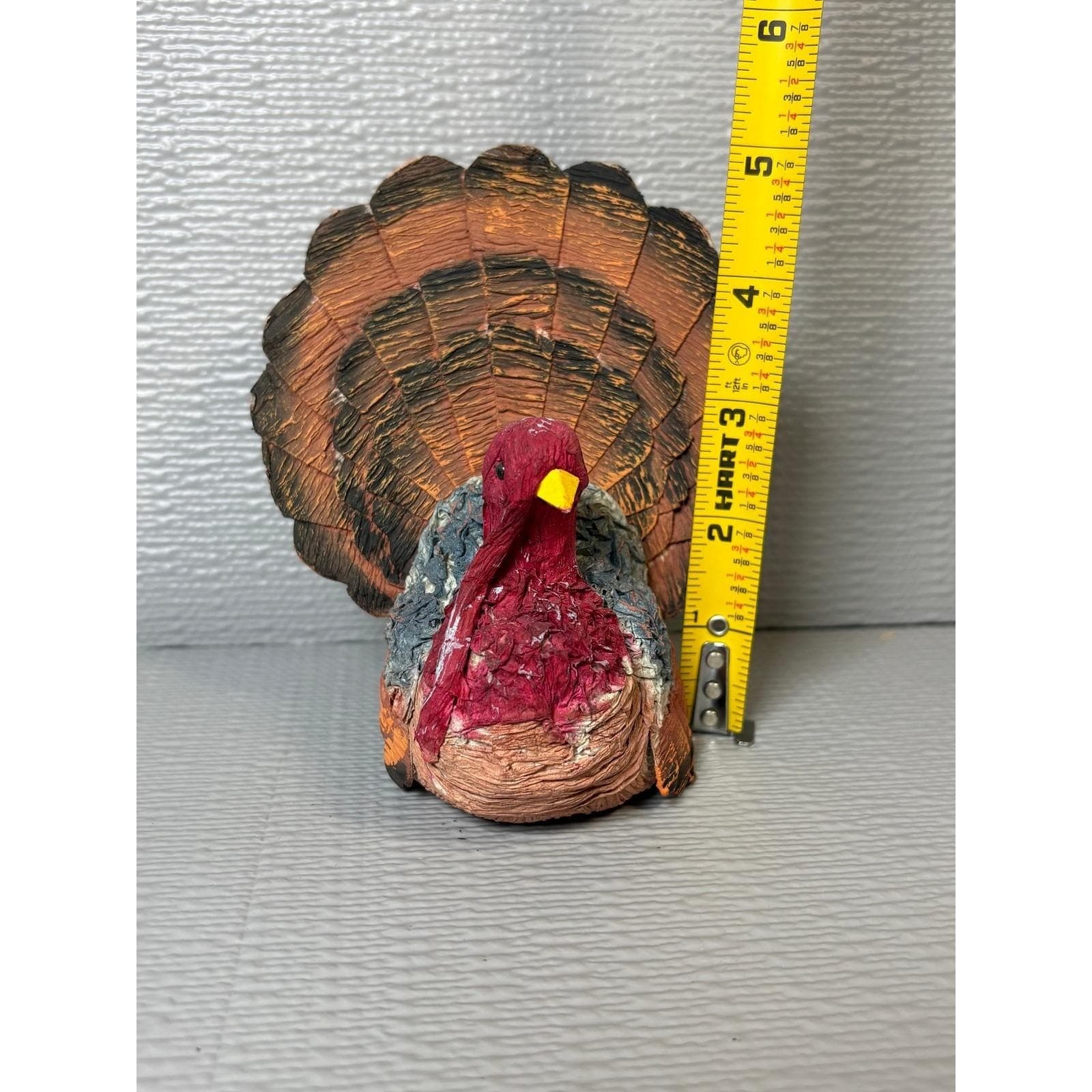 Molded Paper Turkey Figurine Thanksgiving Fall Decor Rustic Folk Art 5 inch - Thumbnail 6