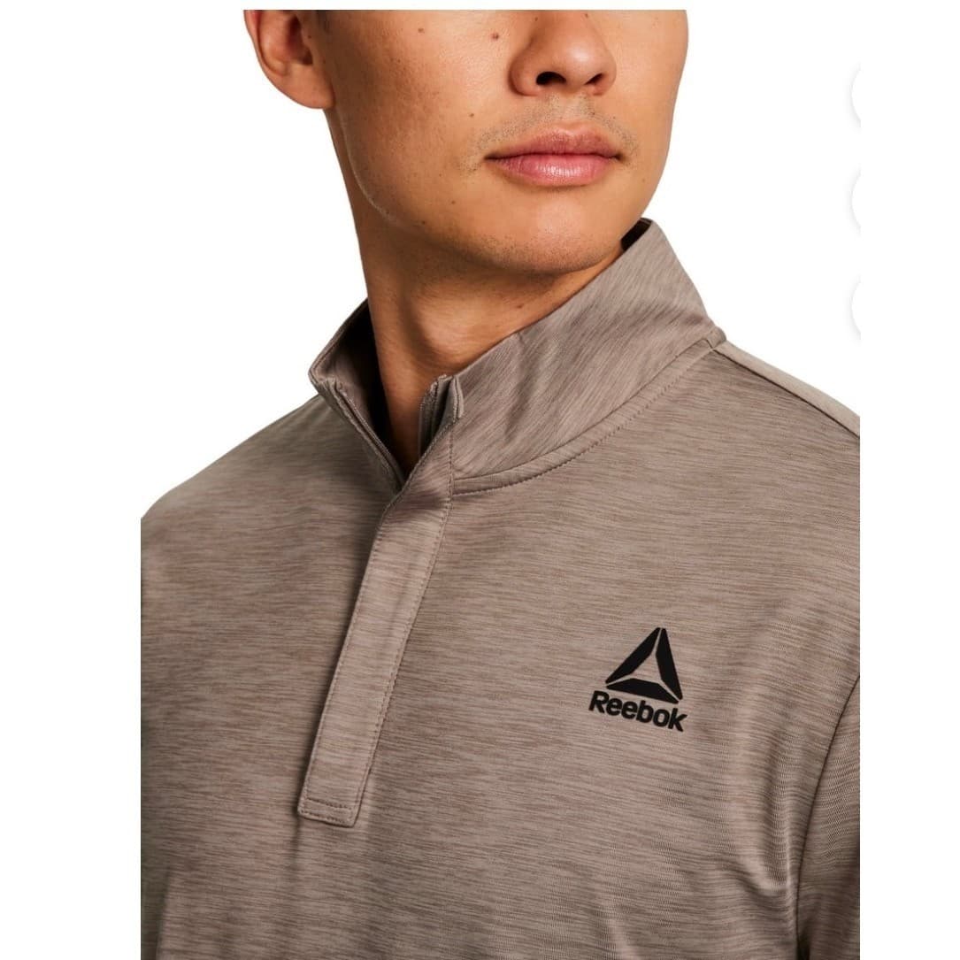 Reebok Mens Quarter Zip Pullover Taupe Heather Athletic Sweatshirt Mock Neck - Thumbnail 2