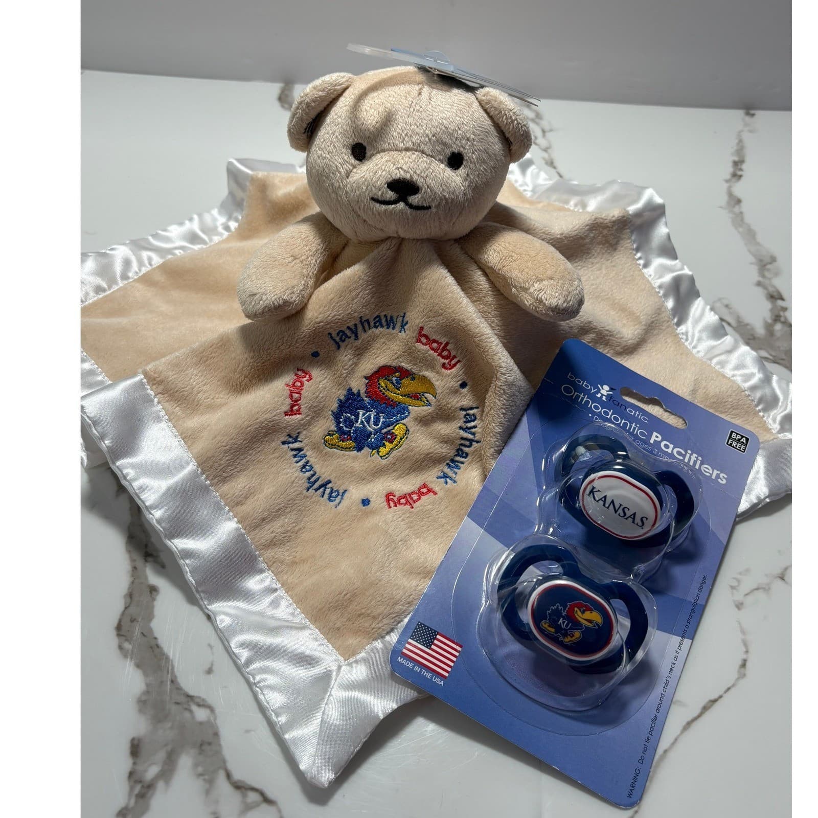 Kansas Jayhawks Baby Fanatic Security Blanket and Pacifier Set New - Thumbnail 4