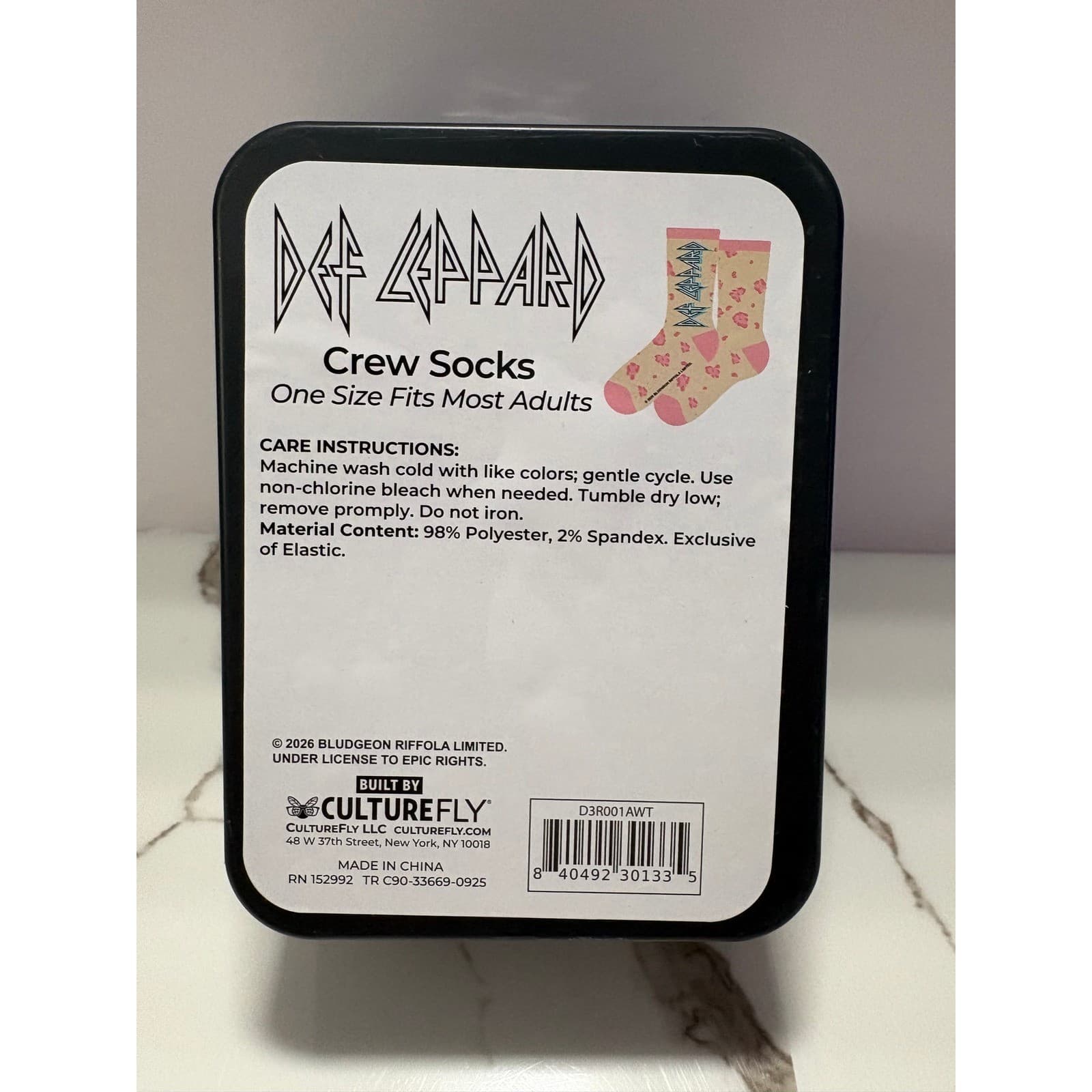 Def Leppard Hysteria 1987 Crew Socks in Collectible Tin Pink Leopard Print New - Thumbnail 5
